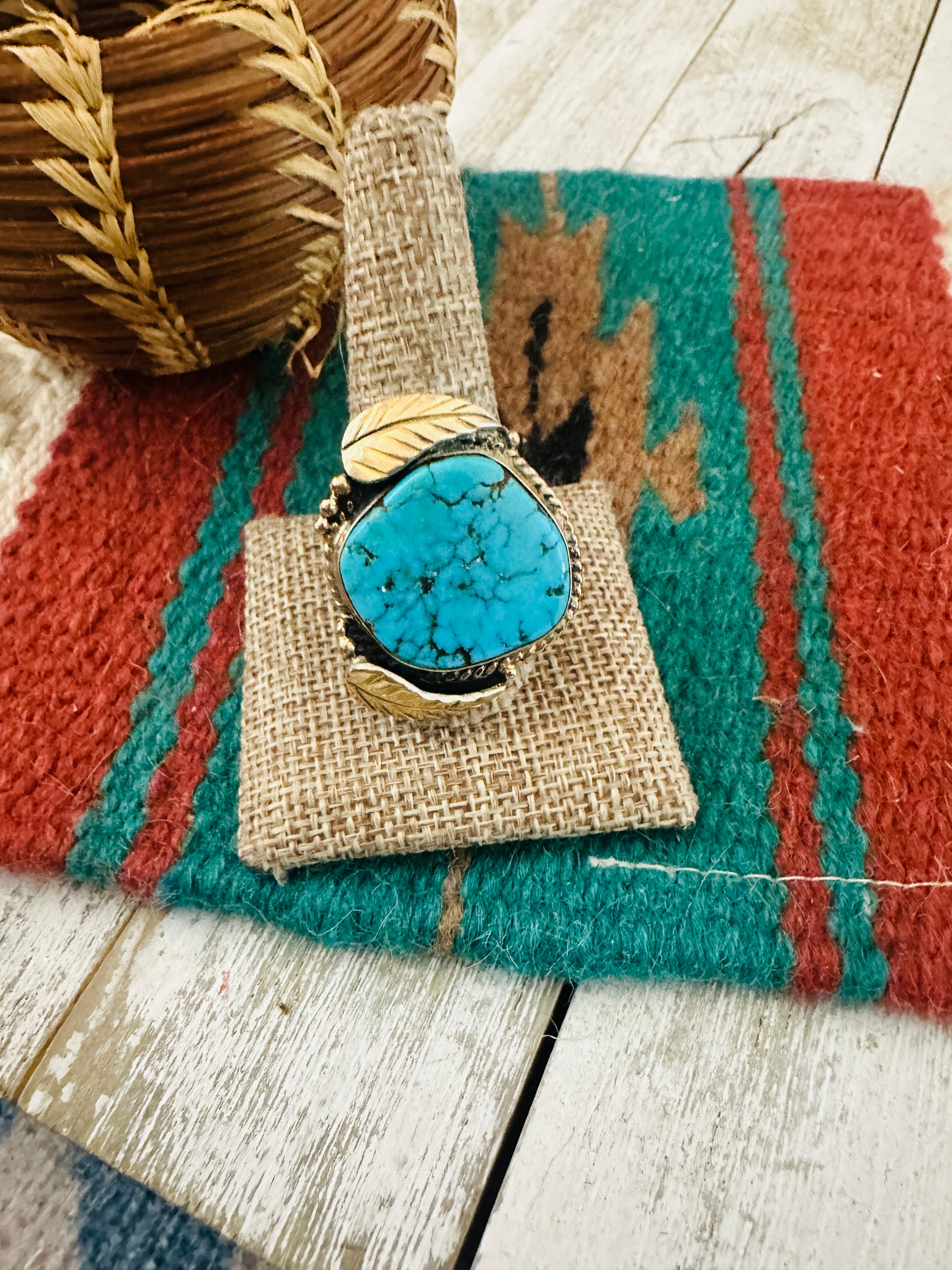 Handcrafted Old Pawn Sterling Silver & Turquoise Ring Size 10.5