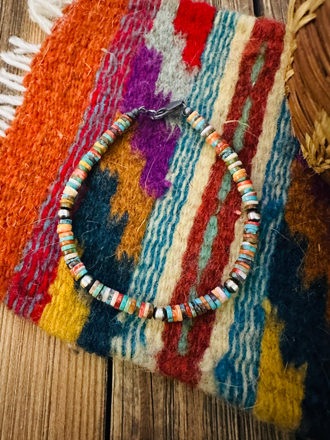 Handcrafted Turquoise, Spiny & Sterling Silver Pearl Beaded Bracelet