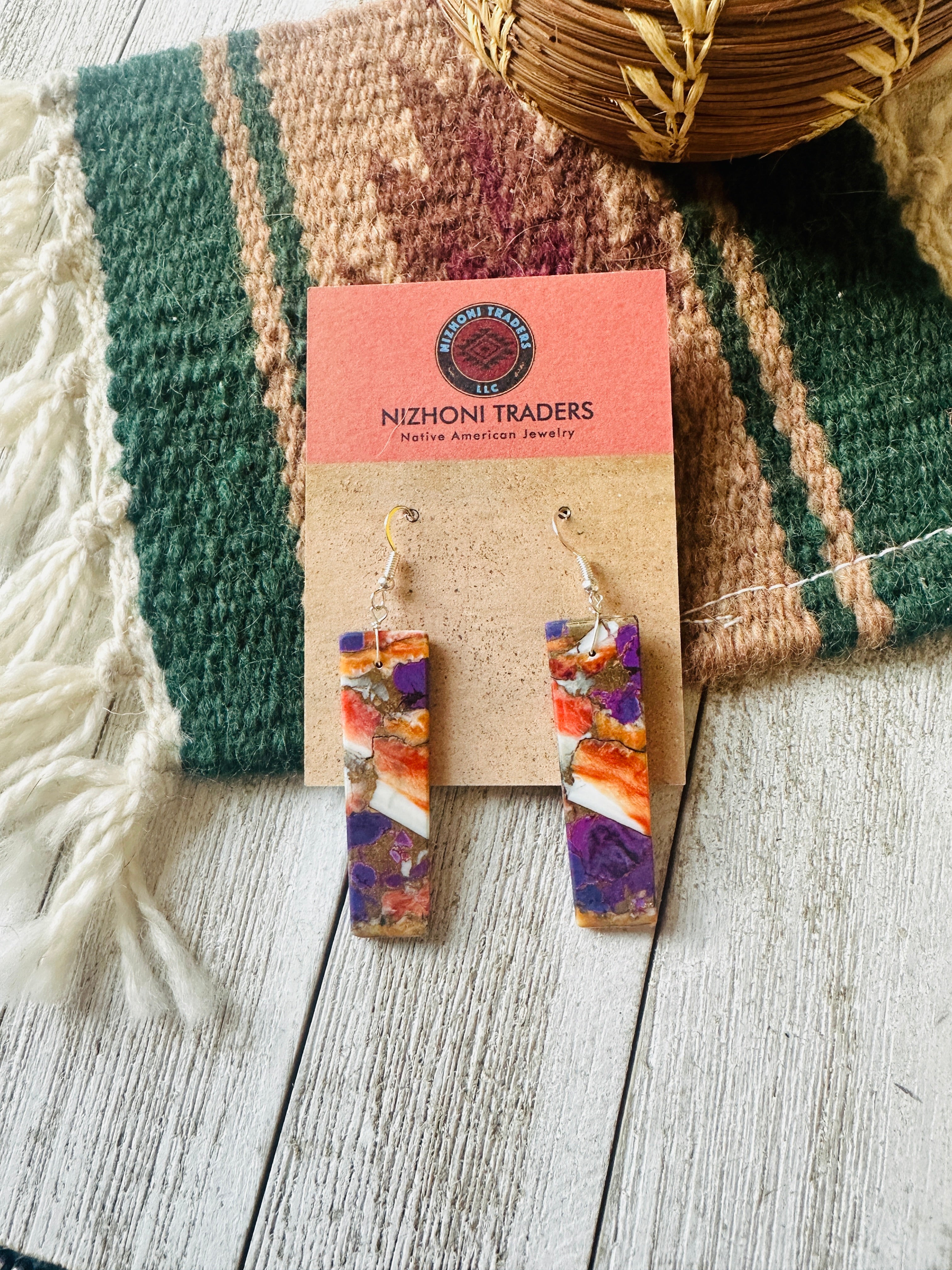 Navajo Sterling Silver & Purple Spice Slab Dangle Earrings