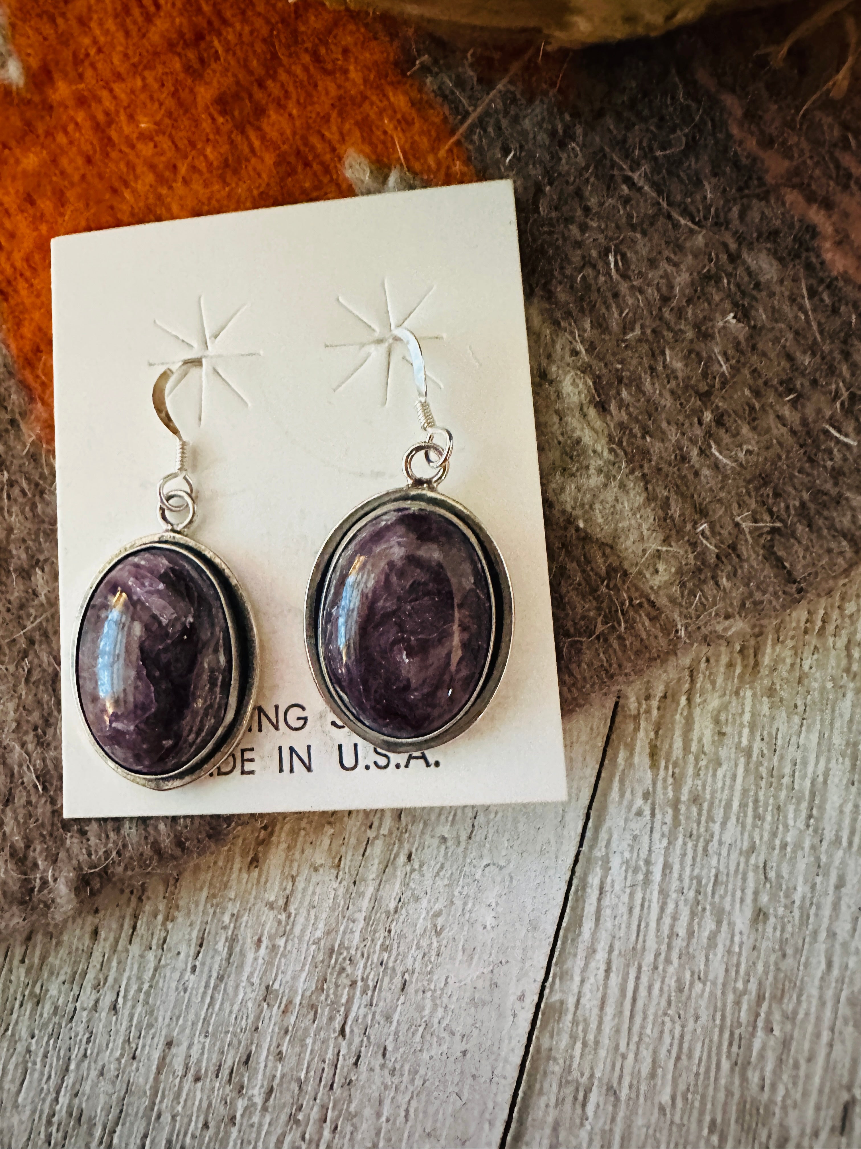 Handcrafted Charoite & Sterling Silver Dangle Earrings