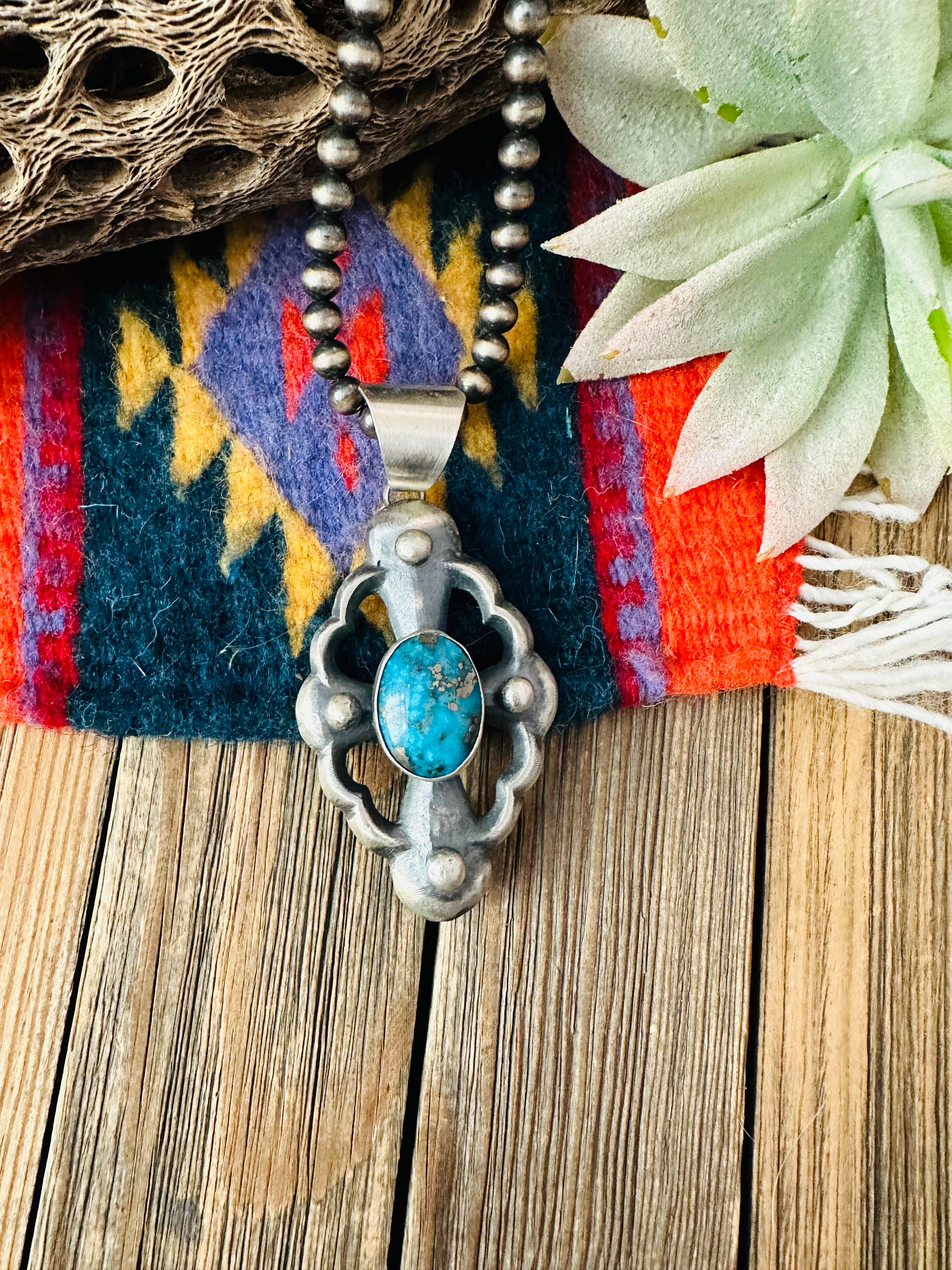 Navajo Sterling Silver & Turquoise Pendant by Chimney Butte