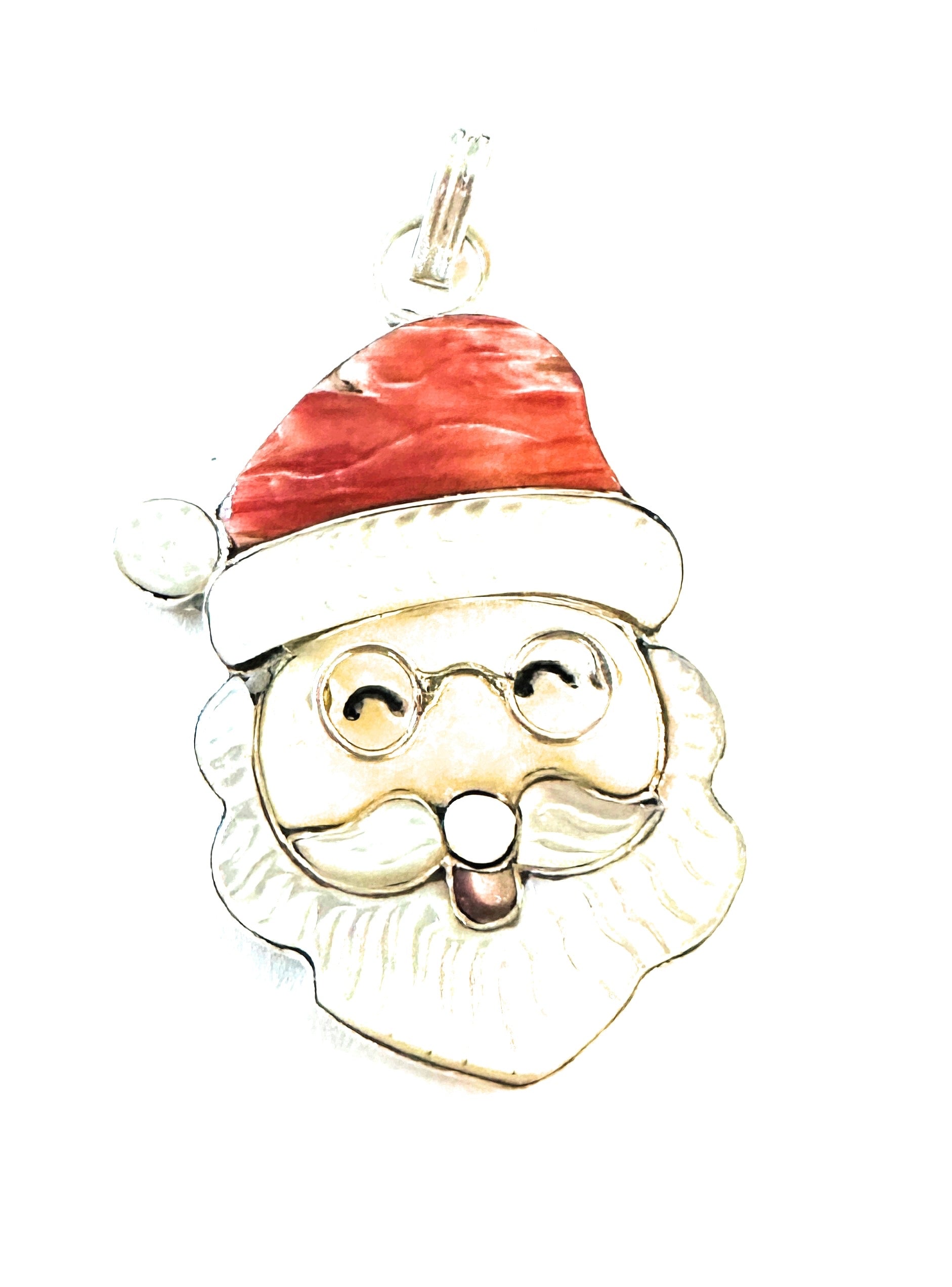 Zuni Multi Stone & Sterling Silver Inlay Santa Claus Pendant