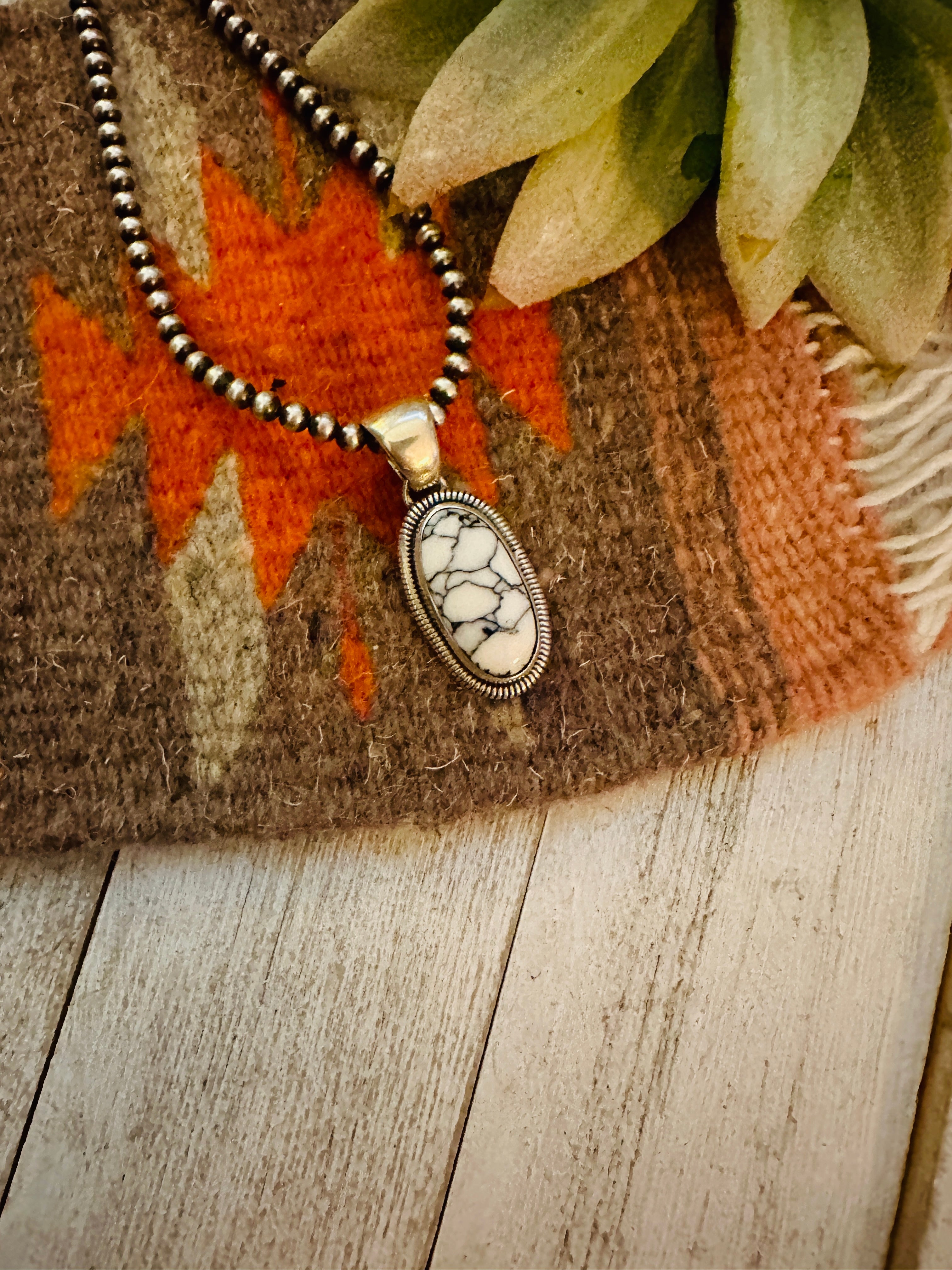 Navajo Howlite & Sterling Silver Pendant by Wydell Billie