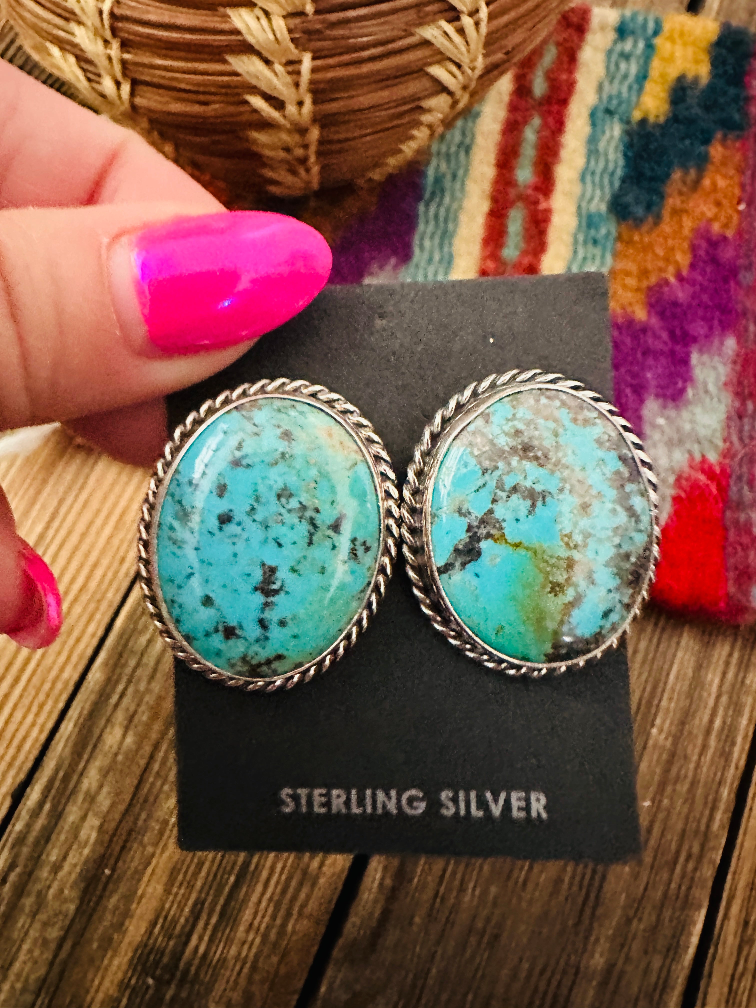 Handcrafted Turquoise & Sterling Silver Post Earrings