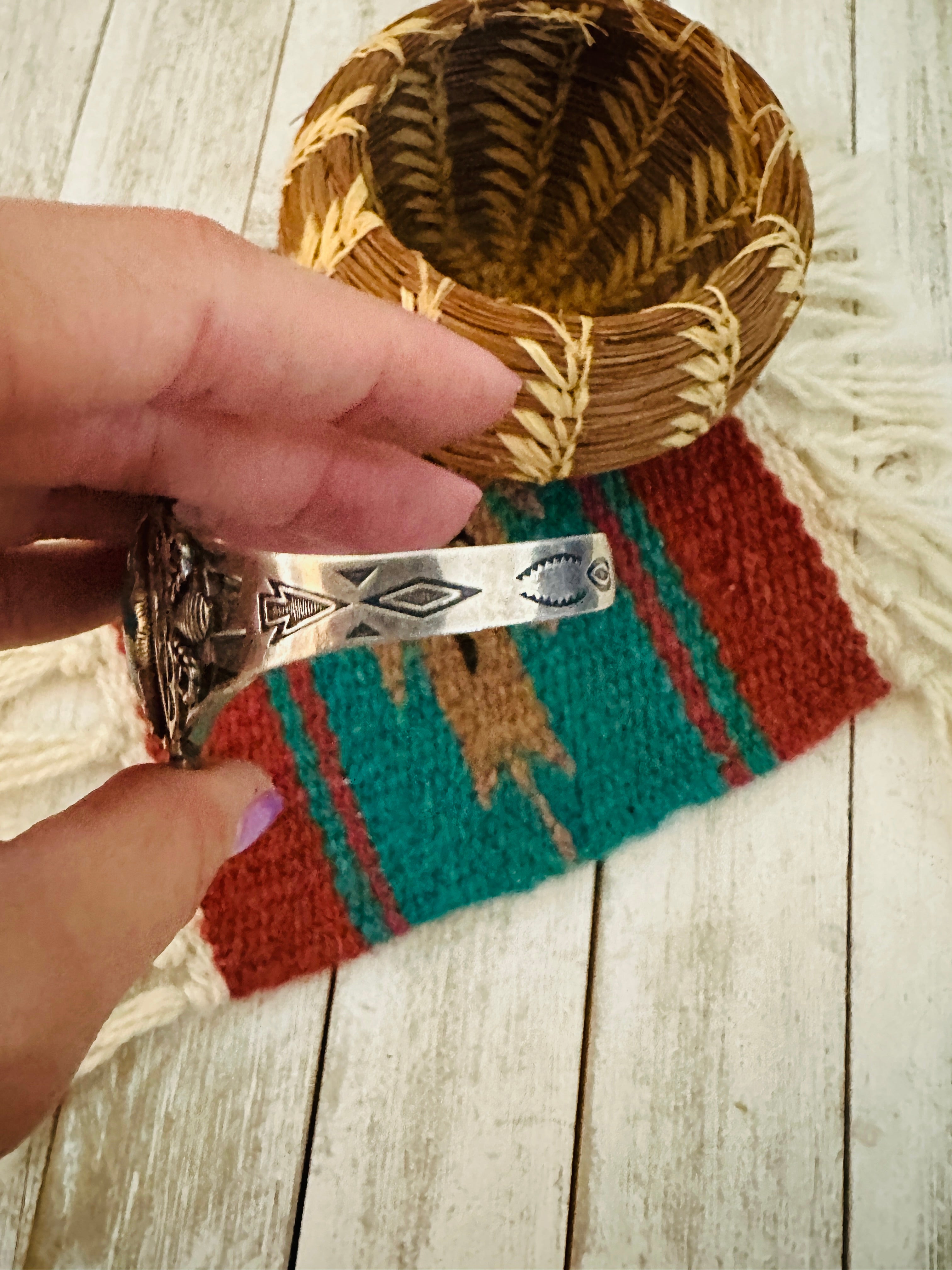 Old Pawn Navajo Sterling Silver & Turquoise Cuff Bracelet