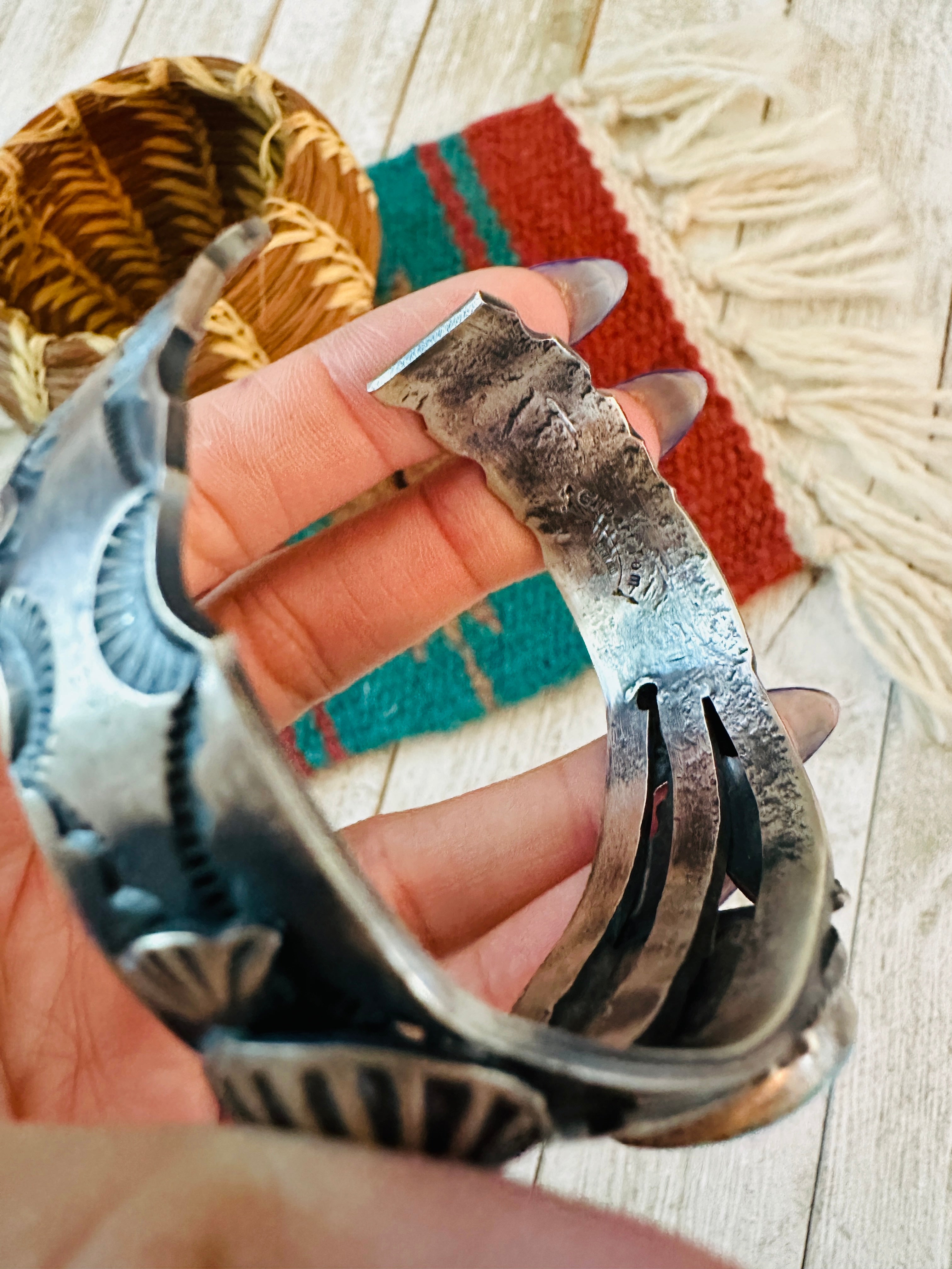 Handcrafted Turquoise & Sterling Silver Cuff Bracelet by Gilbert Tom