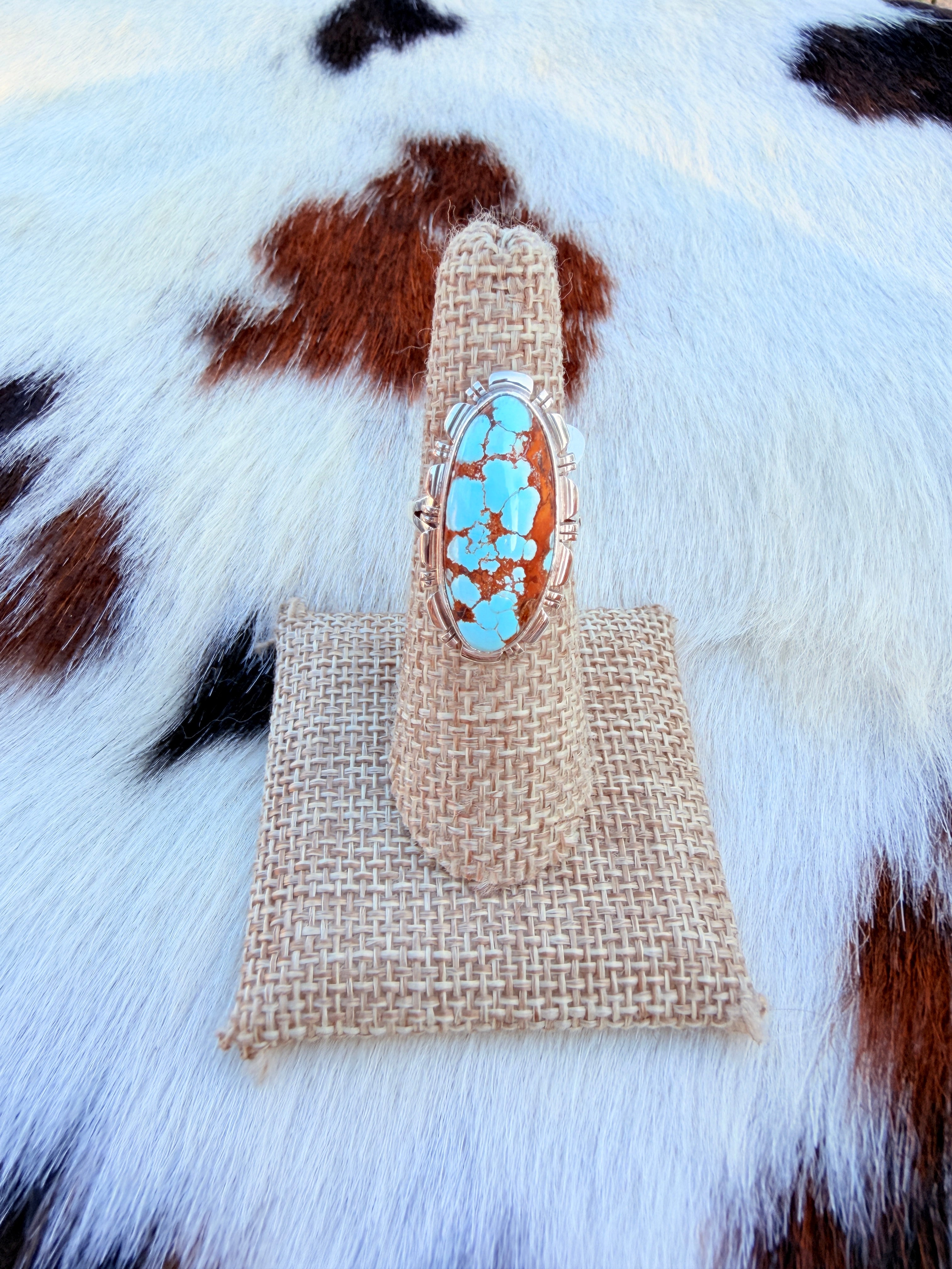 Handcrafted Number 8 Turquoise & Sterling Silver Ring Size 6.5 by Larry Moses Yazzie