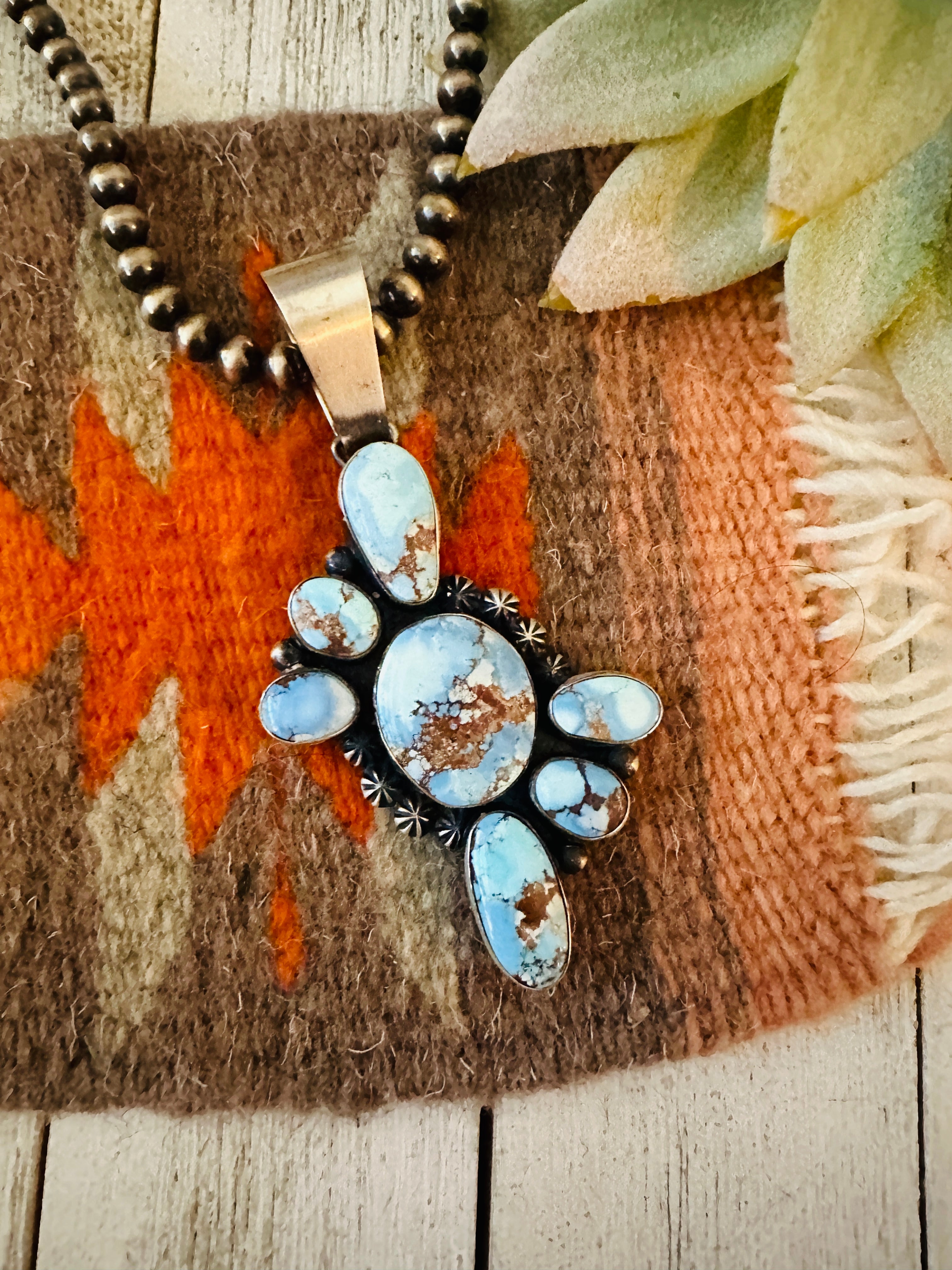 Navajo Golden Hills Turquoise & Sterling Silver Pendant by Paul Livingston