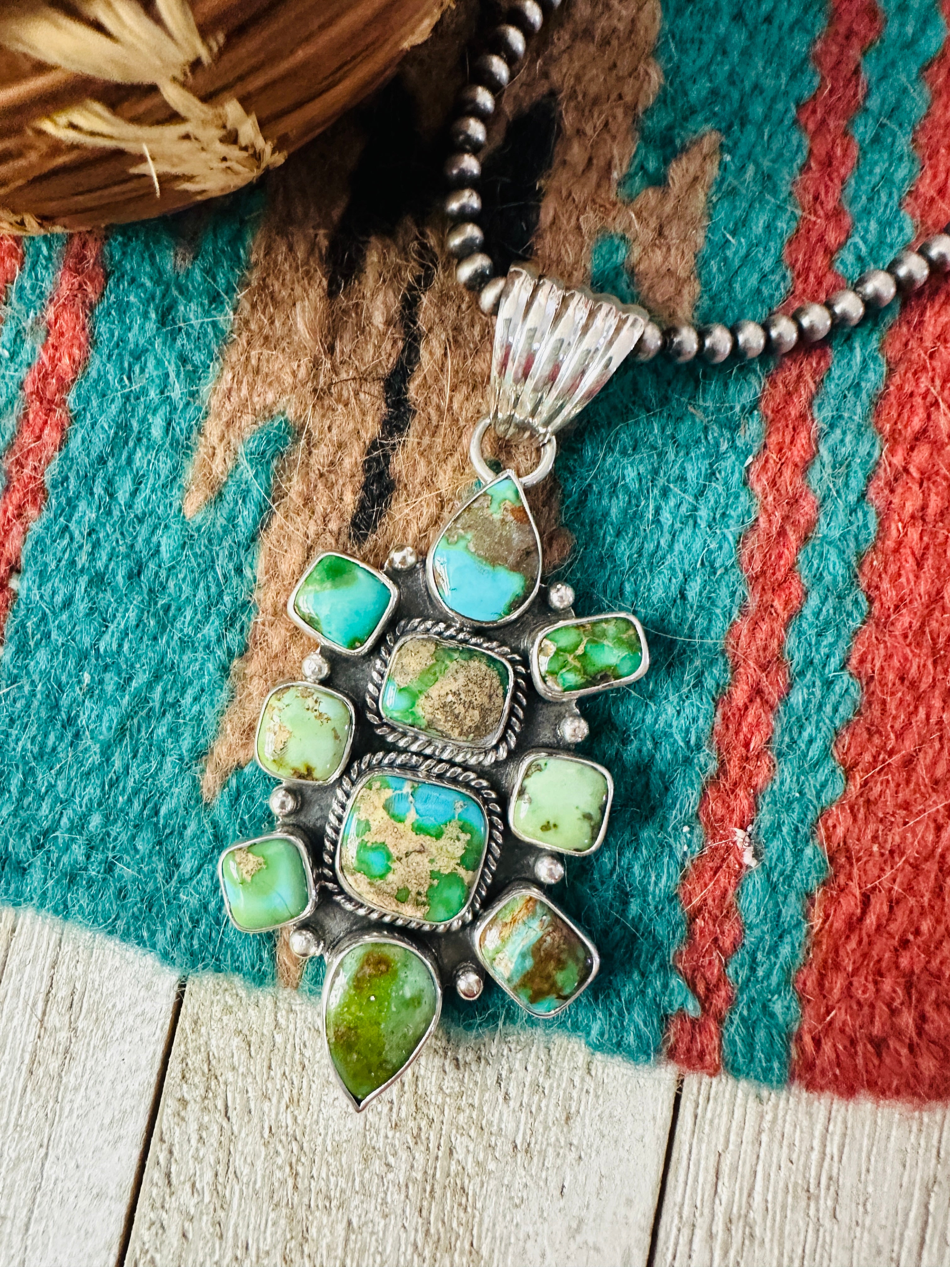 Handcrafted Sterling Silver & Sonoran Mountain Turquoise Cluster Pendant