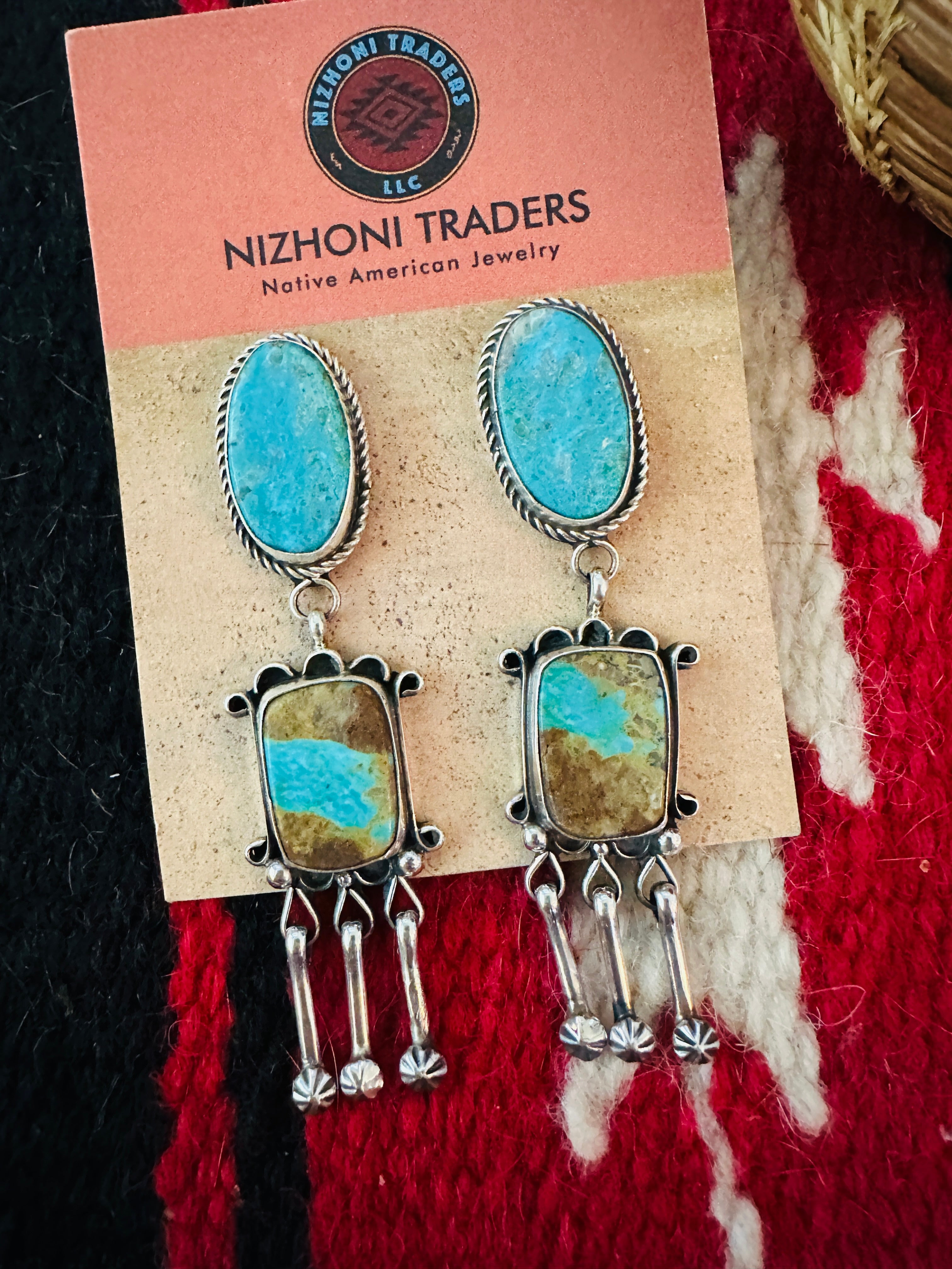 Handcrafted Royston Turquoise And Sterling Silver Dangle Earrings by Jacqueline Silver