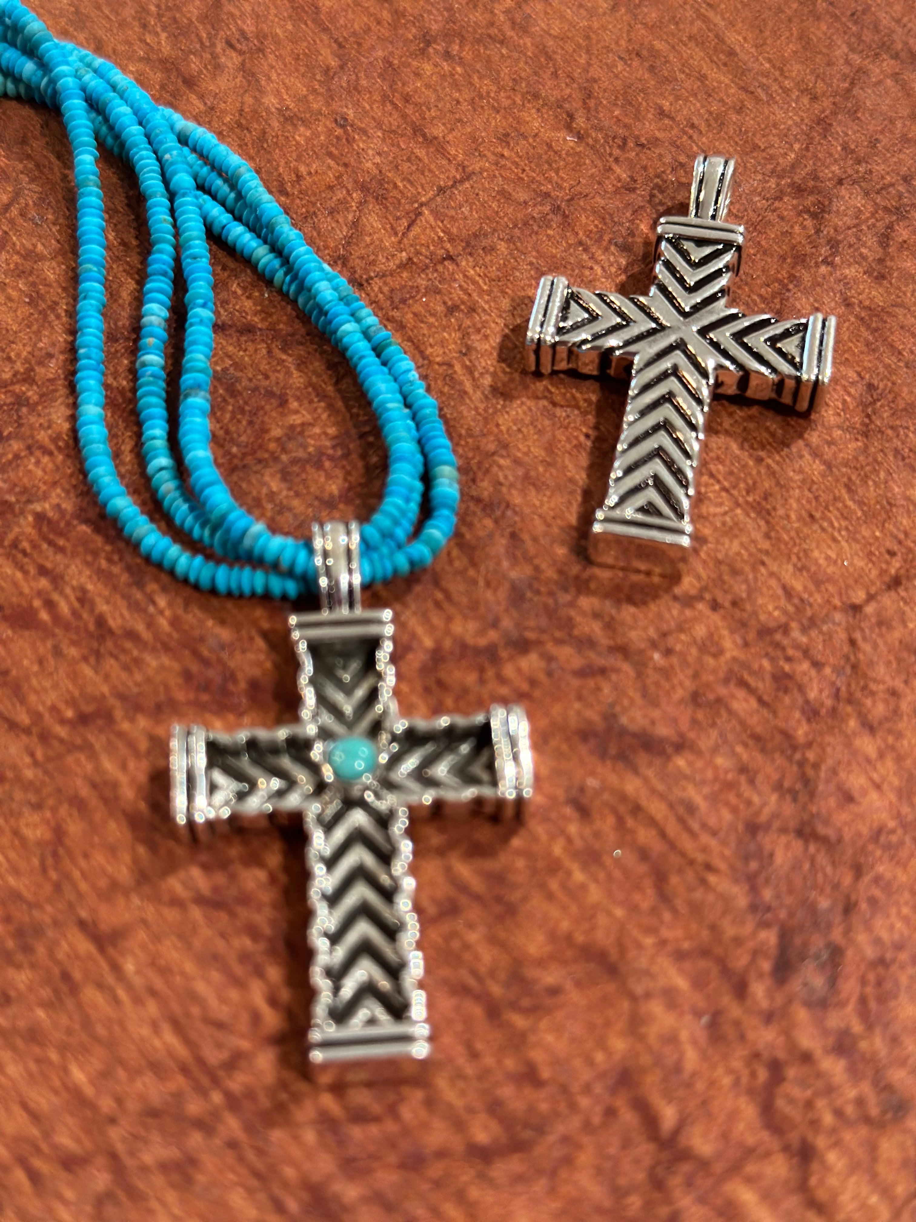 Beautiful Turquoise & Sterling Silver Cross Pendant