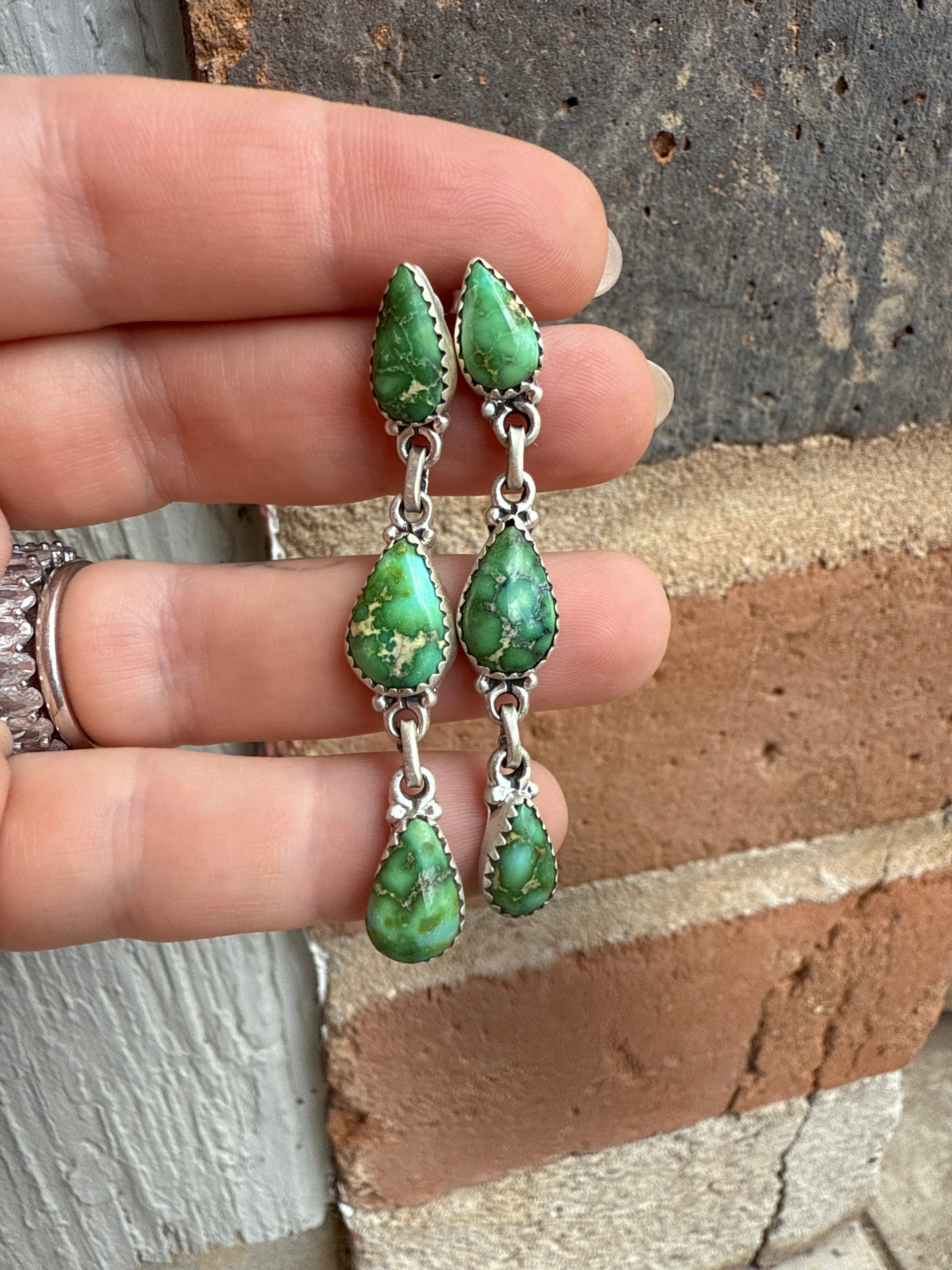 Handmade Sonoran Mountain Turquoise and Sterling Silver Dangle Earrings