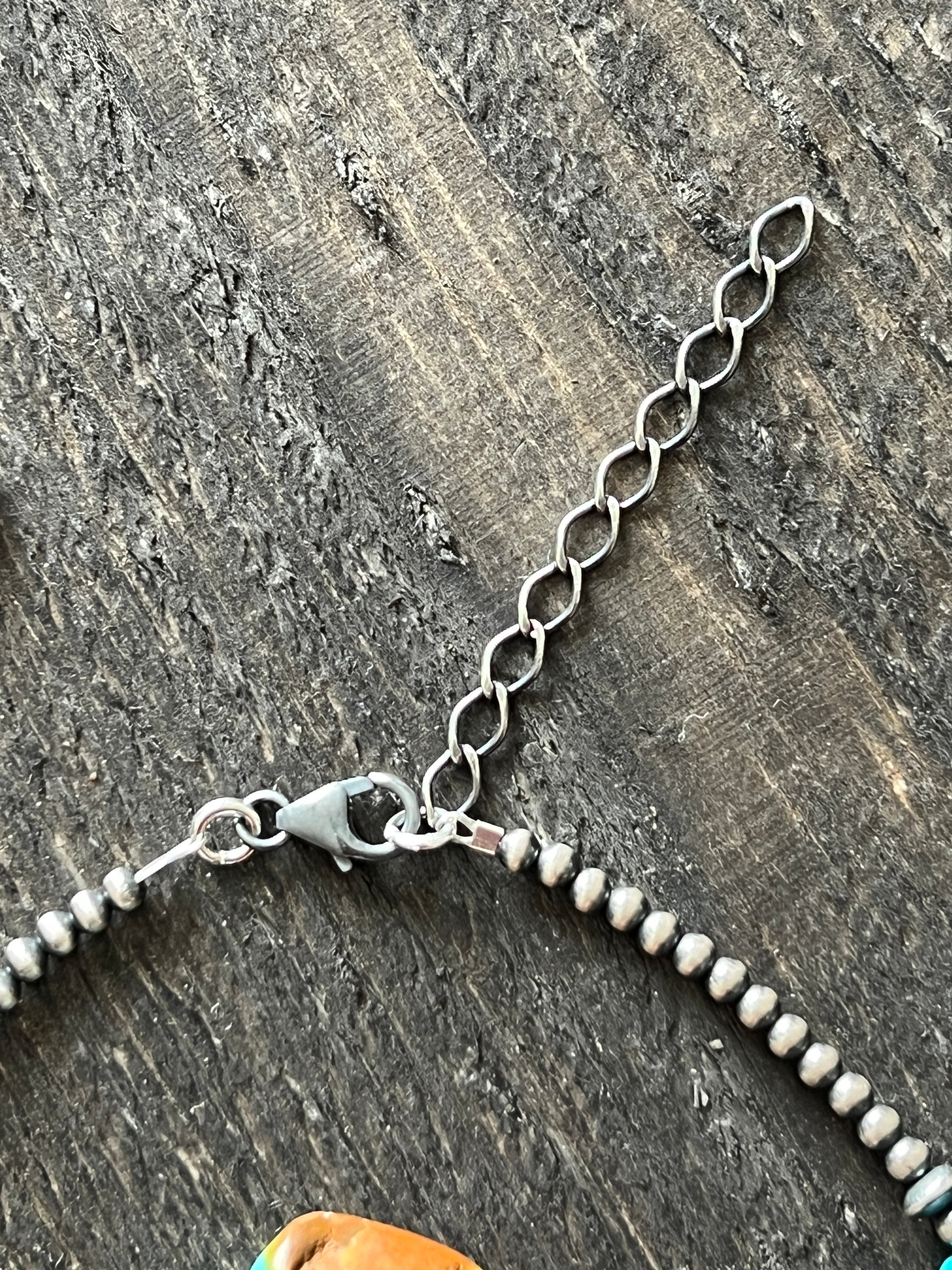 Summer Lovin’ Beaded Layering Necklace with Sterling Silver, Spiny Oyster Shell and Turquoise, 14 + 2”, The Color Drop