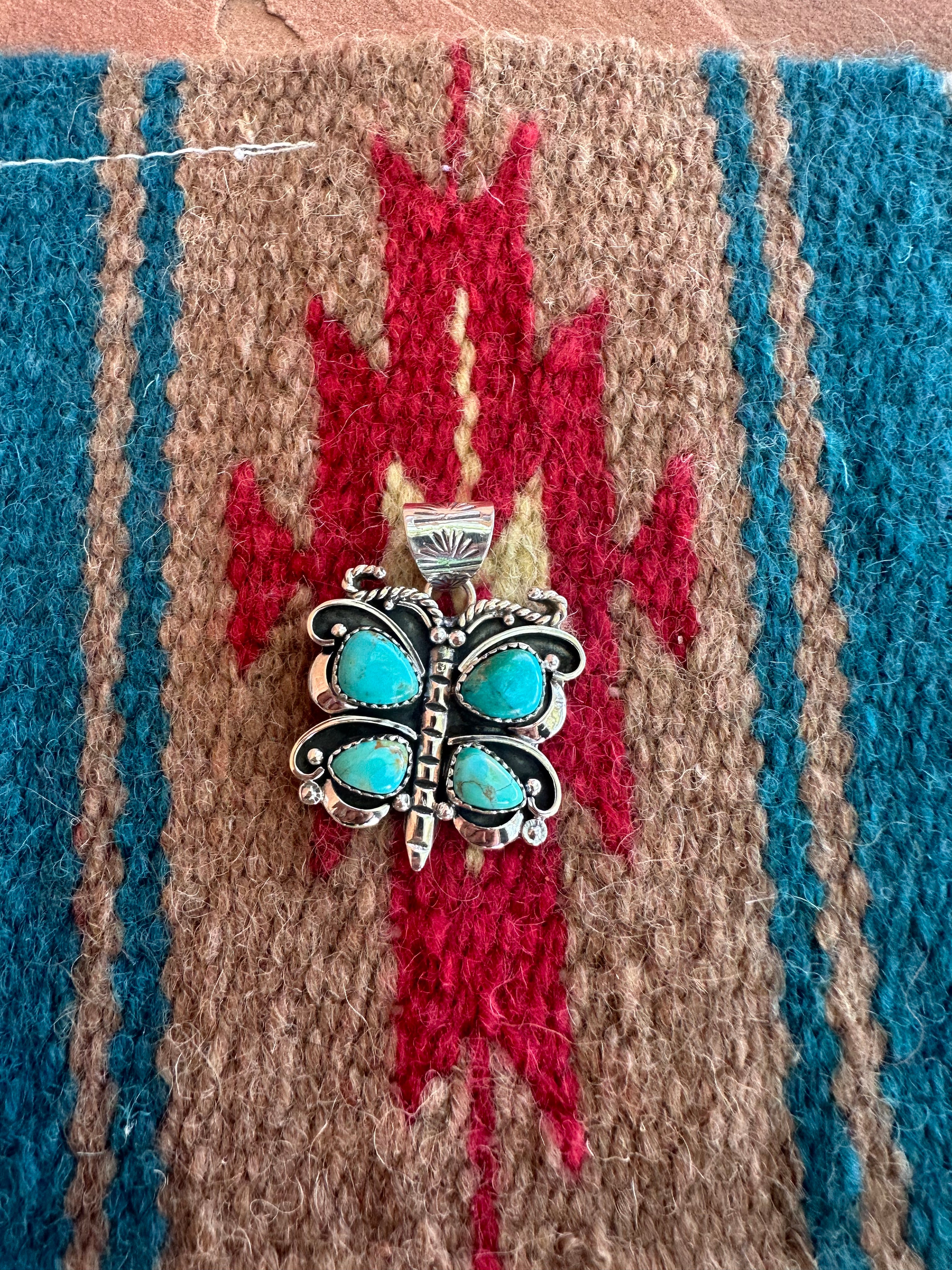 Beautiful Handmade Sterling Silver & Turquoise Butterfly Pendant