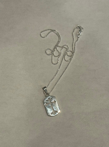 Dog Tag Sterling Silver Cross Pendant Necklace
