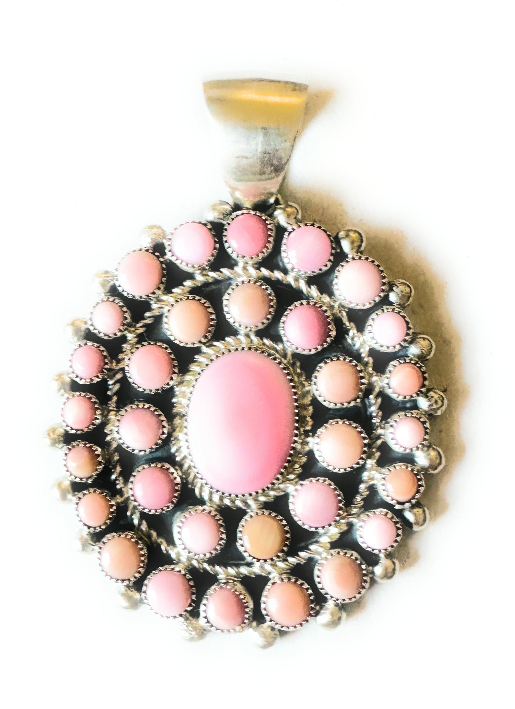 Navajo Queen Pink Conch Shell & Sterling Silver Cluster Pendant