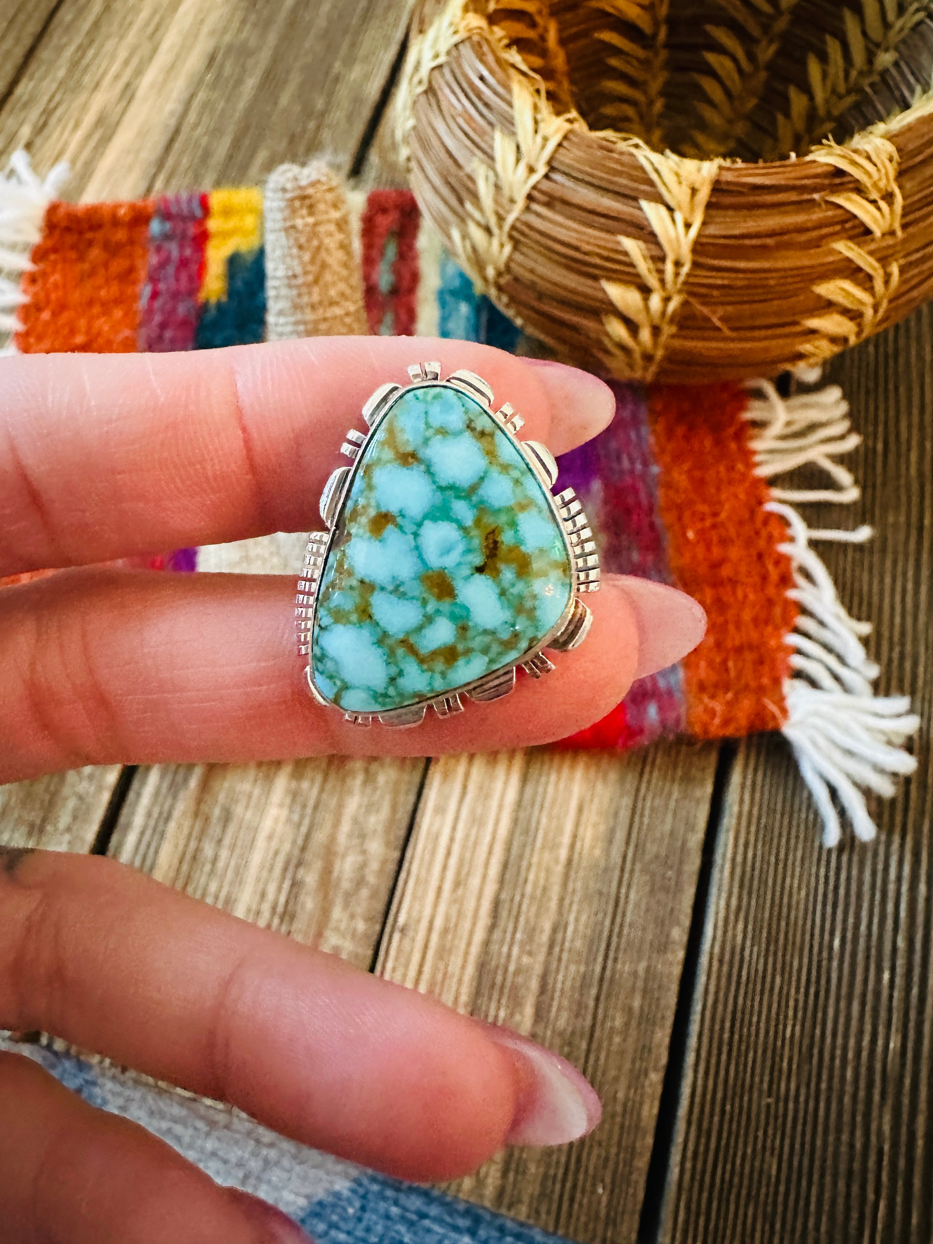 Handcrafted Sonoran Mountain Turquoise & Sterling Silver Ring size 9