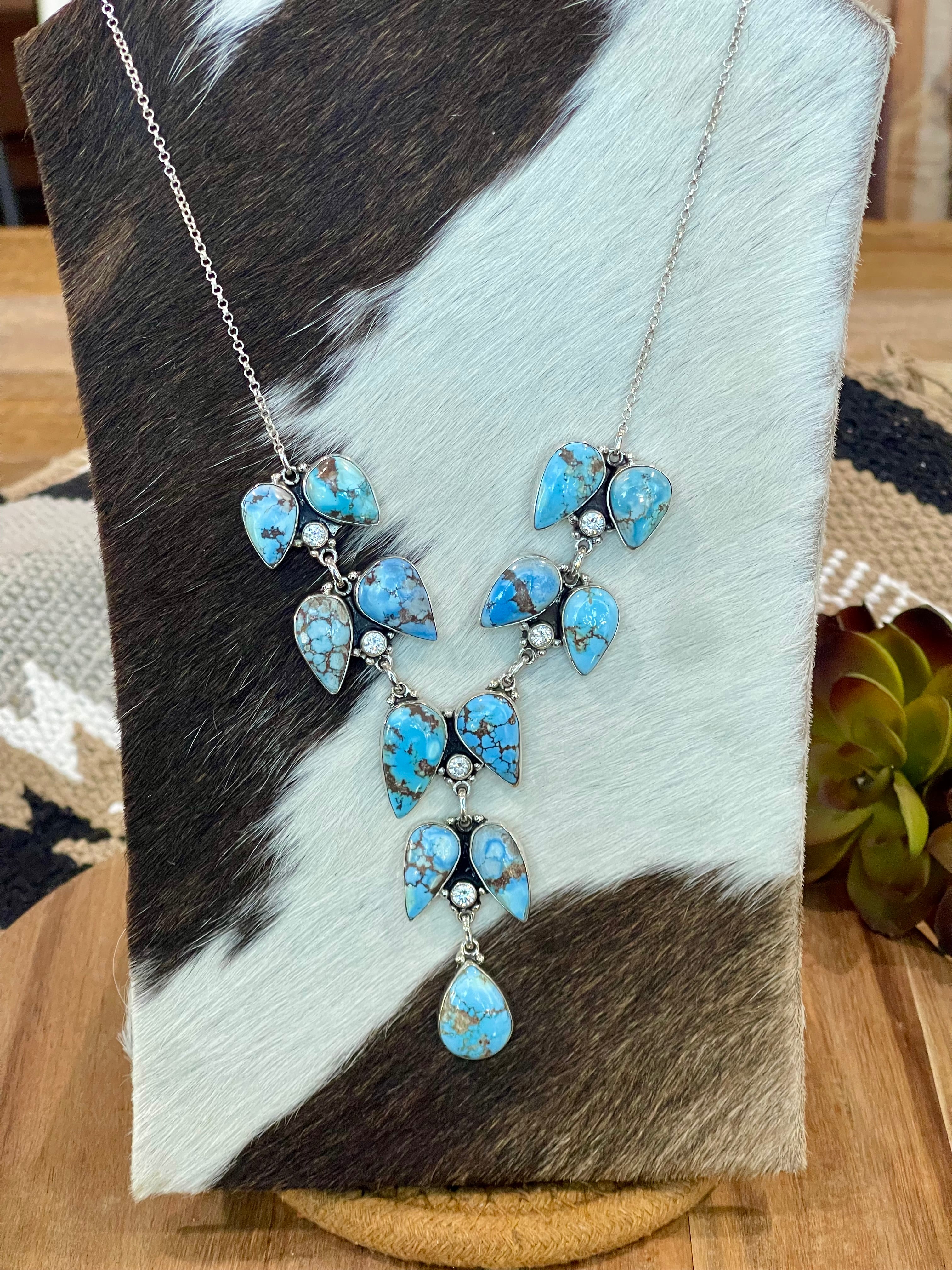 Handmade Sterling Silver, Golden Hills & CZ Cluster Necklace