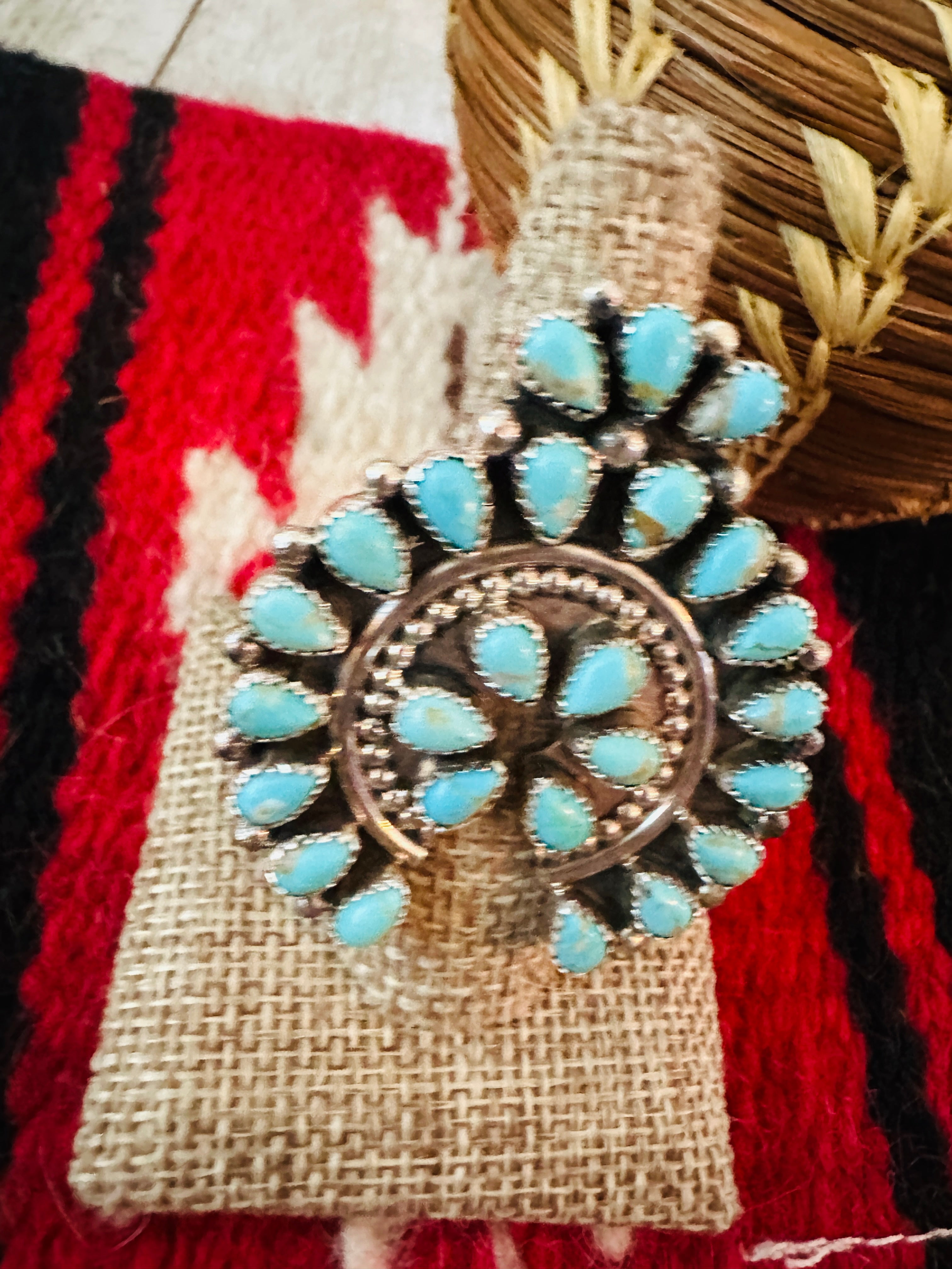 Handcrafted Sterling Silver & Turquoise Naja Cluster Ring, Signed EJA