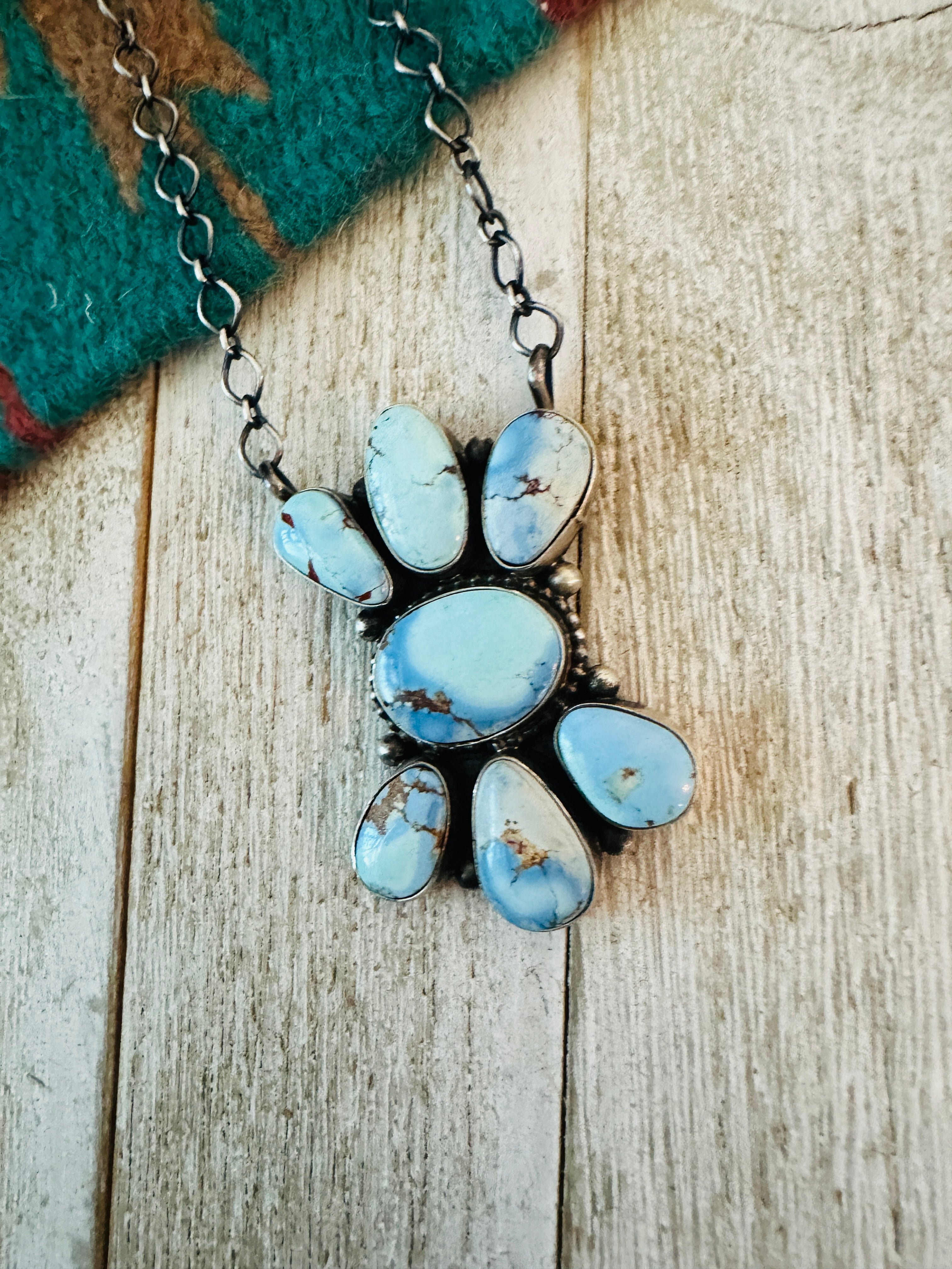 Handcrafted Sterling Silver & Golden Hills Turquoise Cluster Necklace