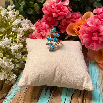 Sterling Silver Six Leaf Copper Turquoise Ring Size 8