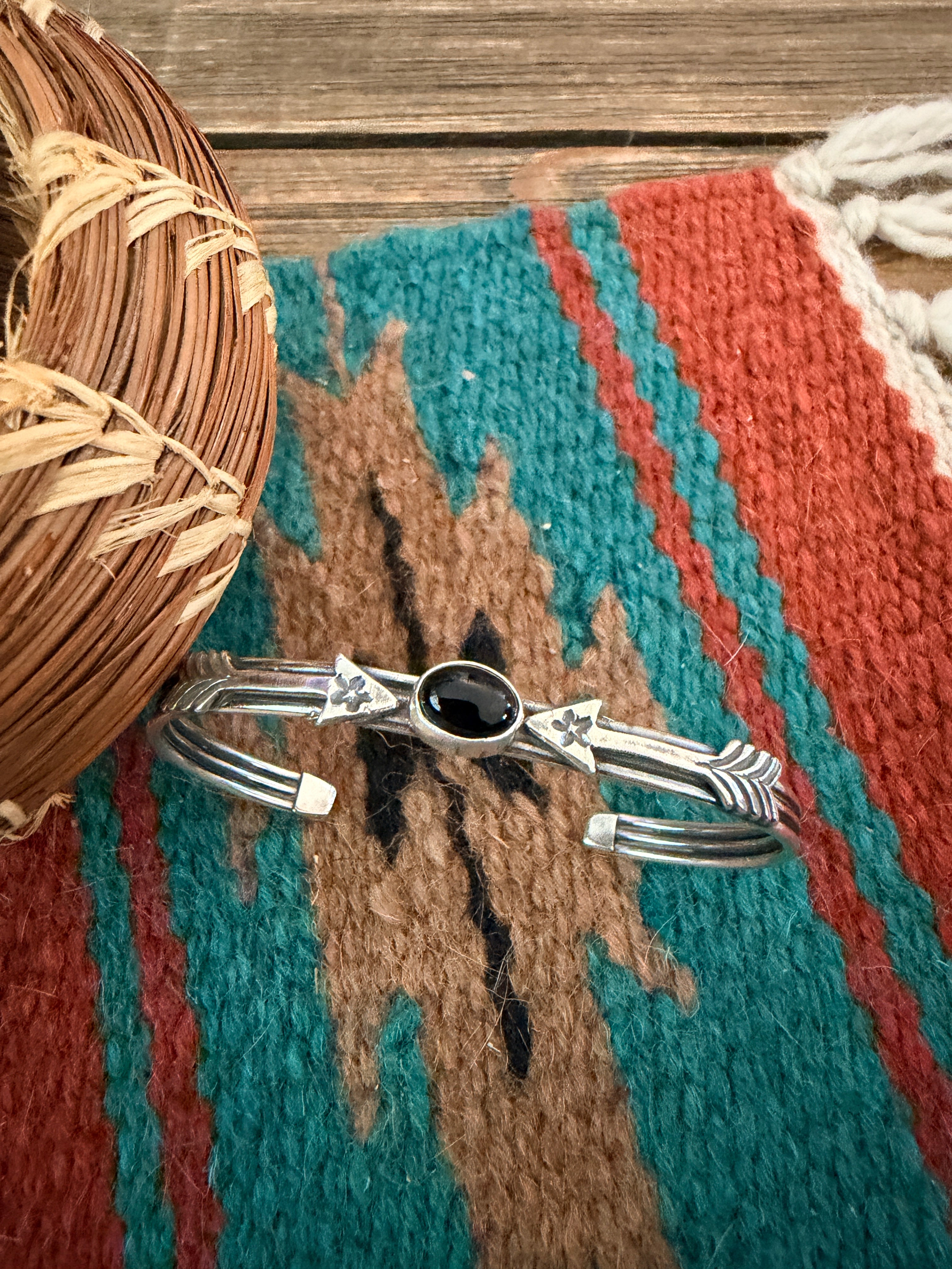 Handcrafted Sterling Silver & Onyx Arrow Cuff Bracelet