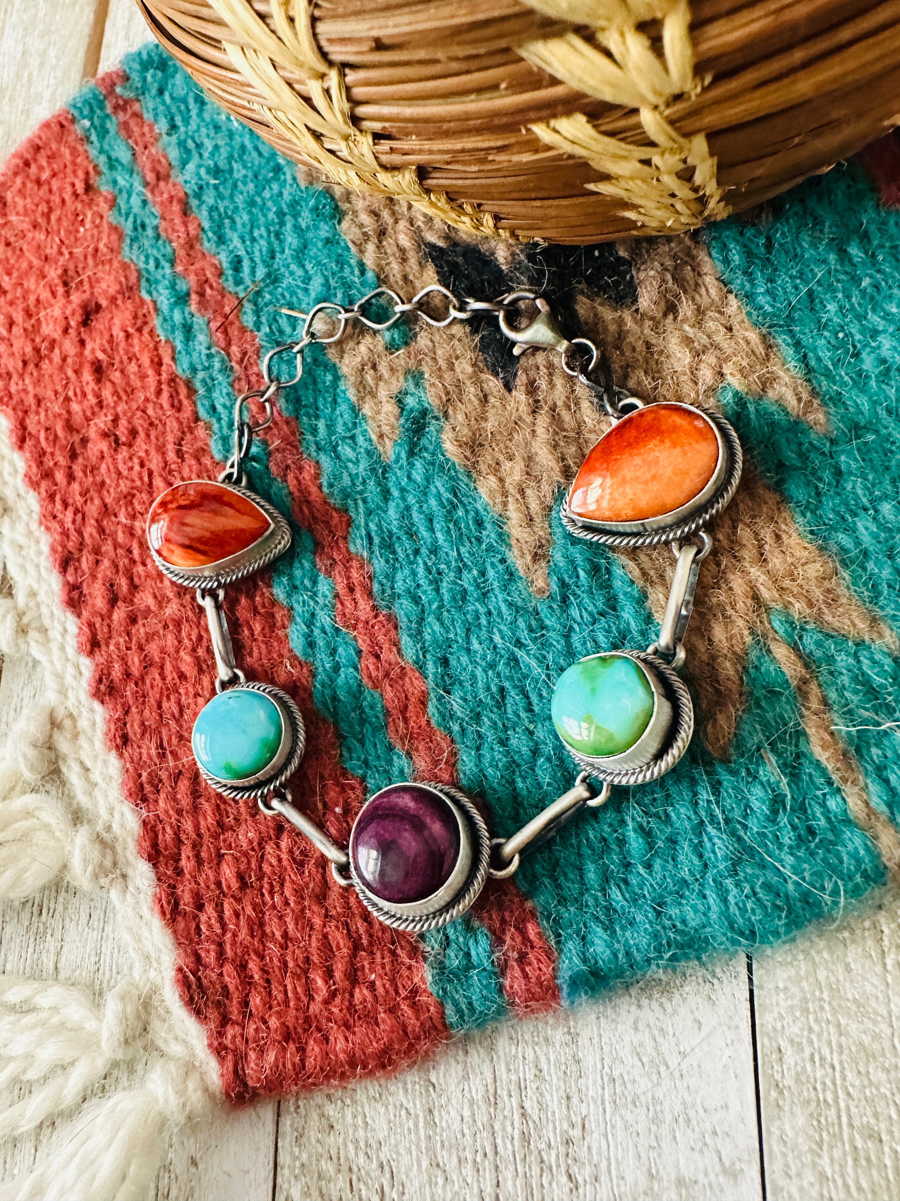 Handcrafted Multi Stone & Sterling Silver Link Bracelet