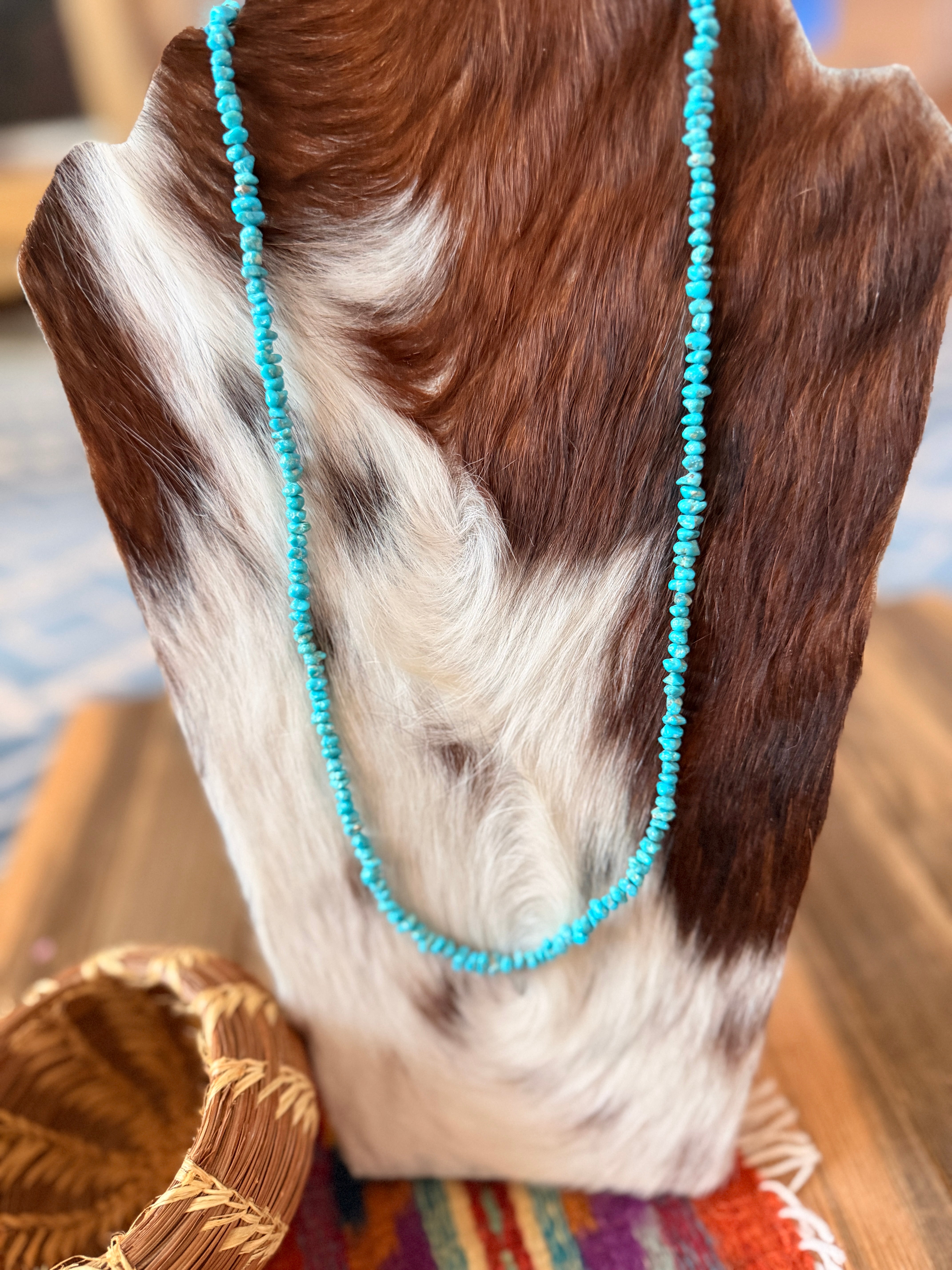 Handcrafted Turquoise & Sterling Silver Beaded 24” Necklace