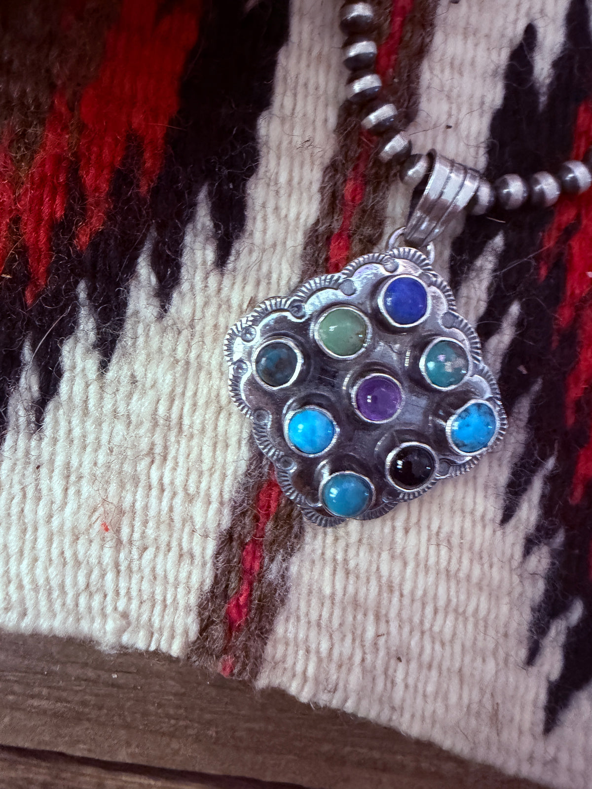 Handcrafted Sterling Silver and Multi Stone Cluster Bear Pendant by Tina Benally