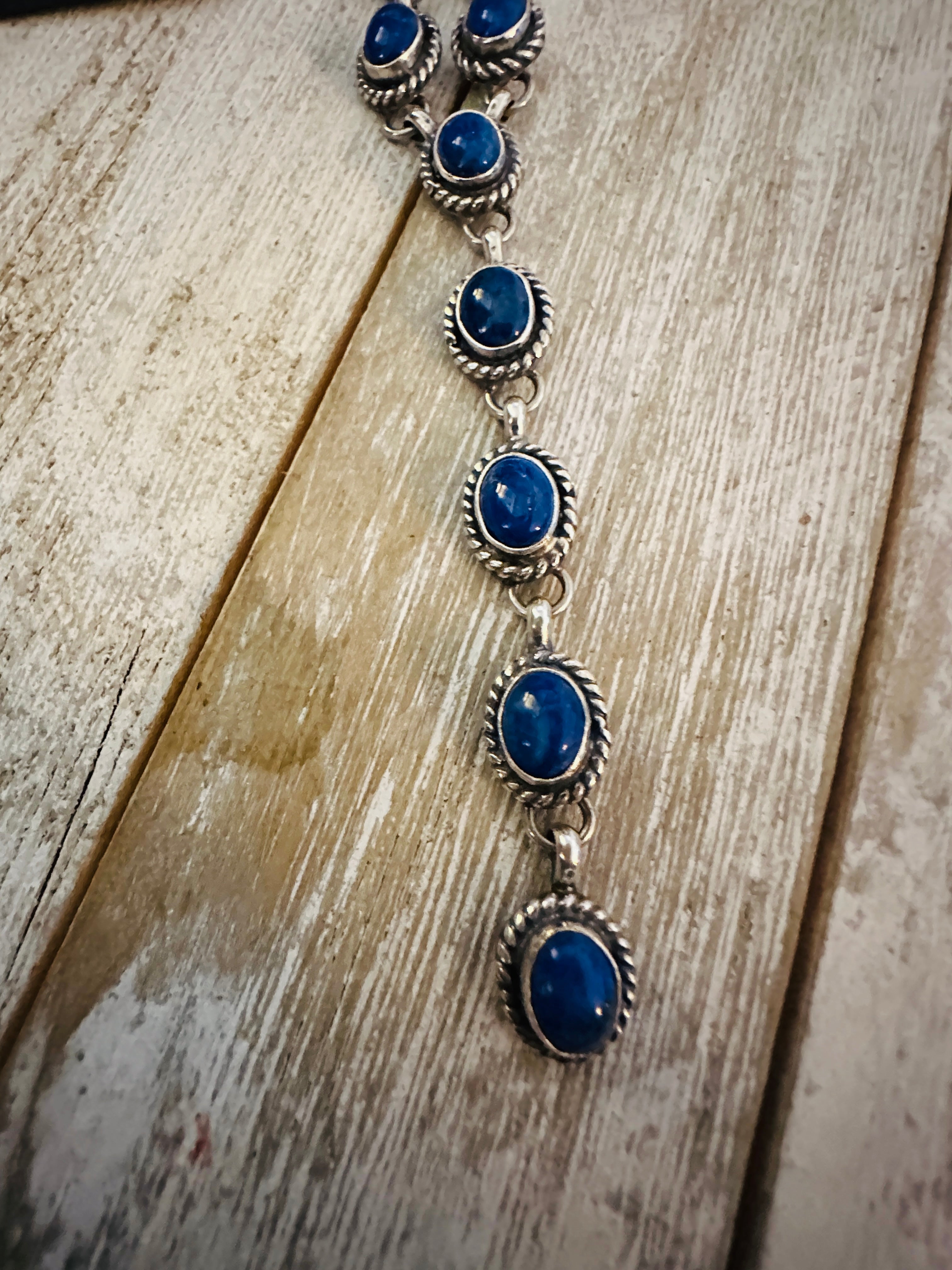 Navajo Sterling Silver & Lapis Lariat Necklace Set