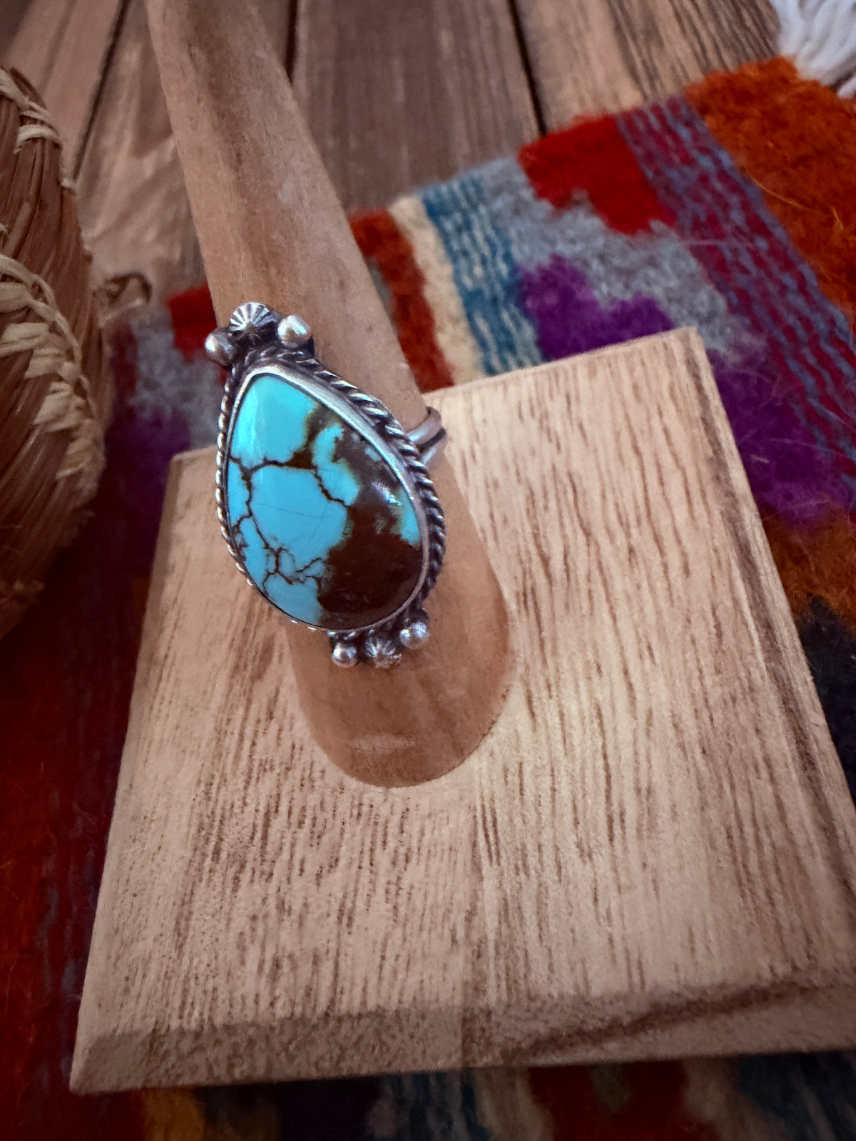 Handcrafted Turquoise & Sterling Silver Ring Size 7