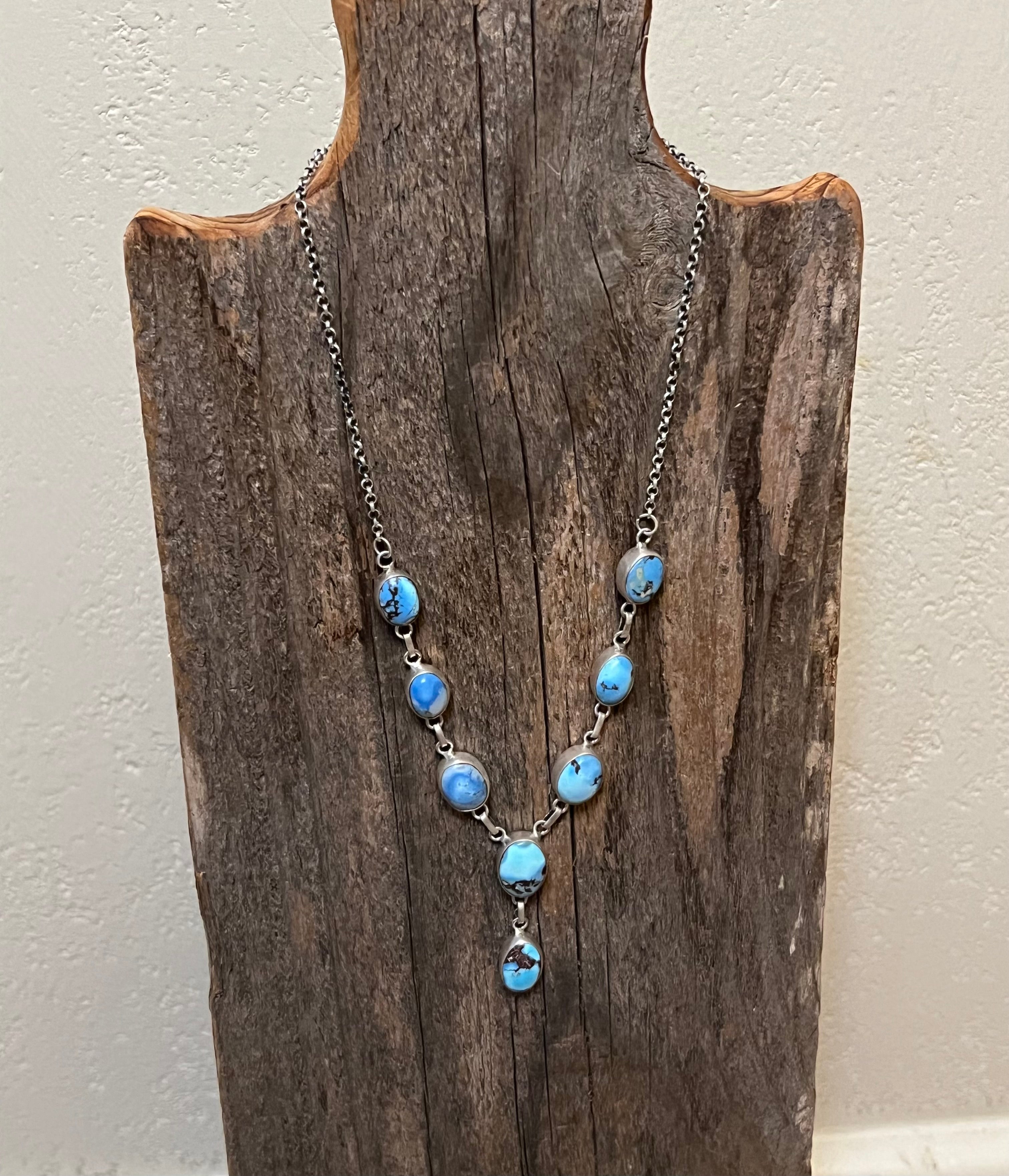 Handmade Golden Hills Turquoise & Sterling Silver Drop Necklace