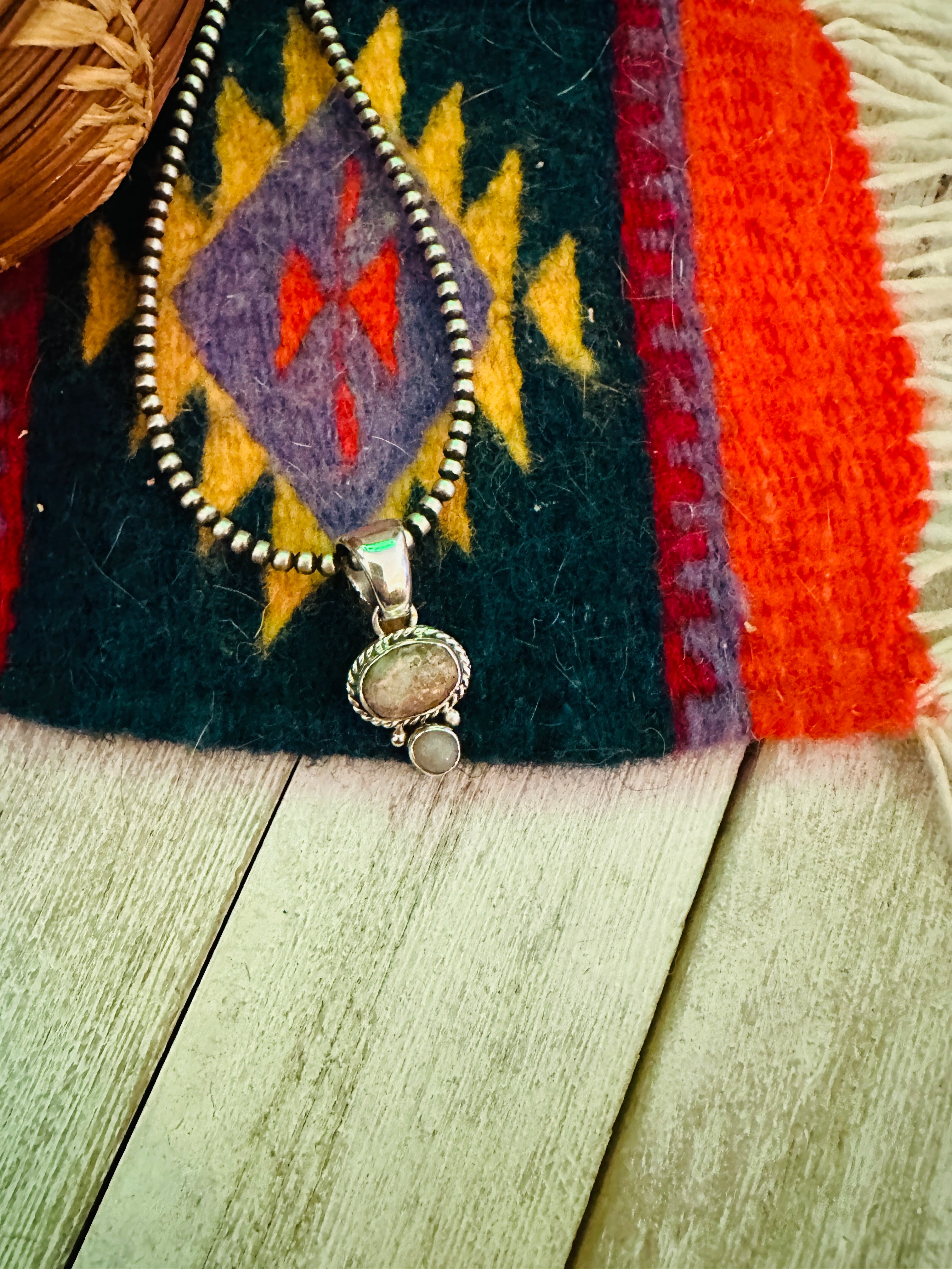 Navajo Sterling Silver & Rhodochrosite Pendant