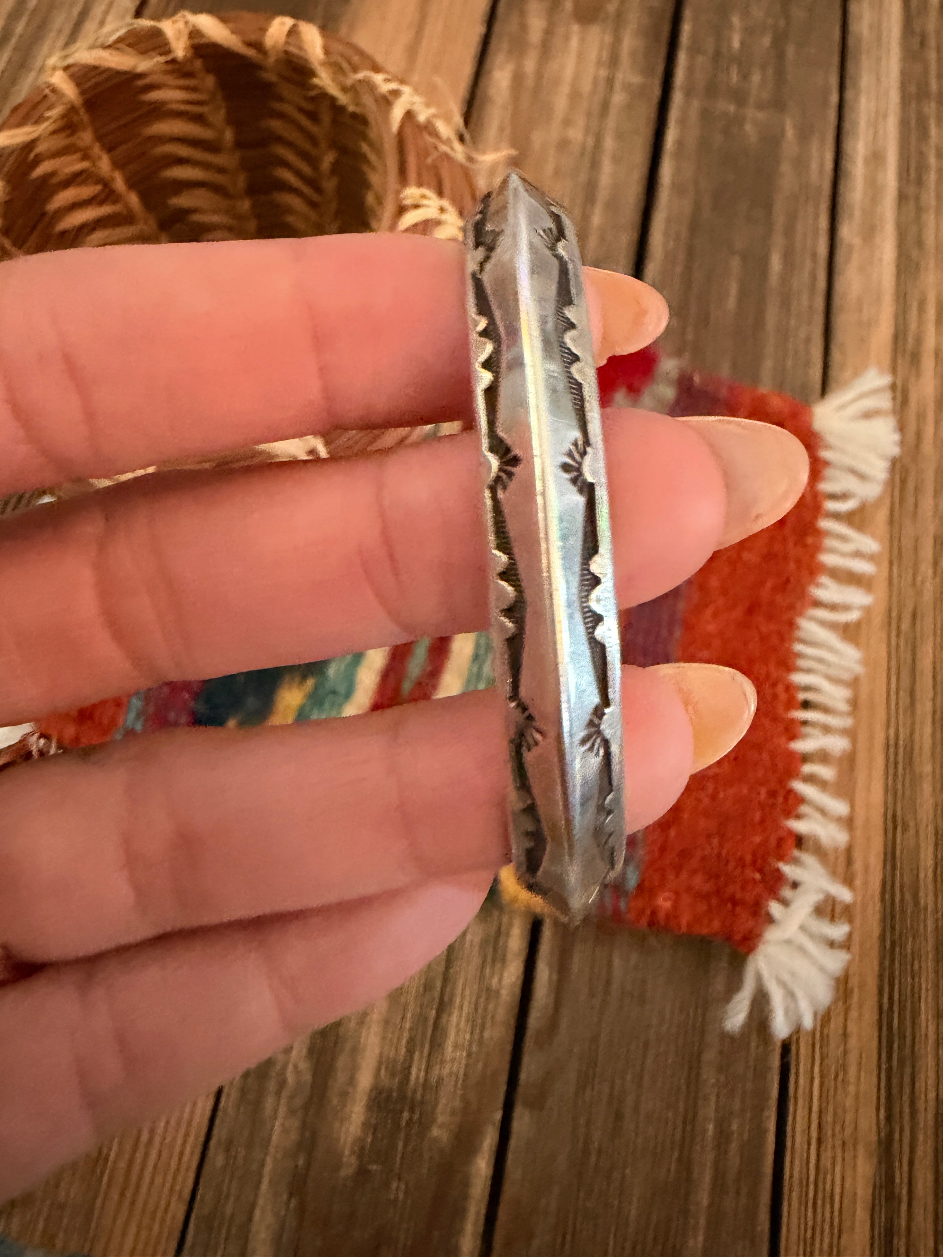 Hand Stamped Sterling Silver Cuff Bracelet by Leonard Paquin
