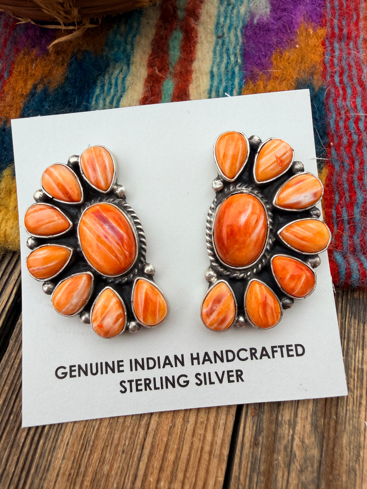 Handcrafted Spiny Oyster & Sterling Silver Cluster Post Earrings by Marcella James
