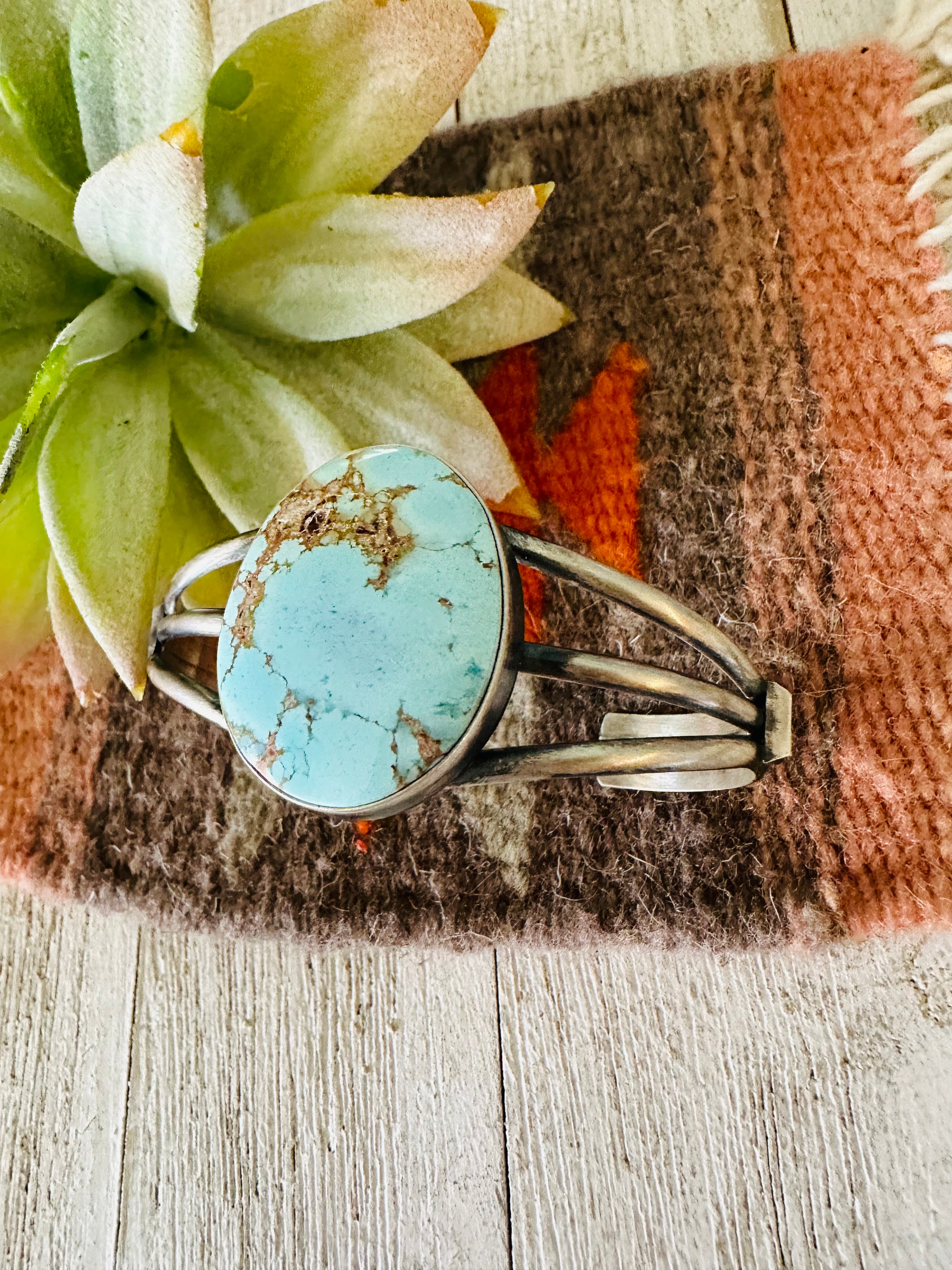 Navajo Golden Hills Turquoise & Sterling Silver Cuff Bracelet