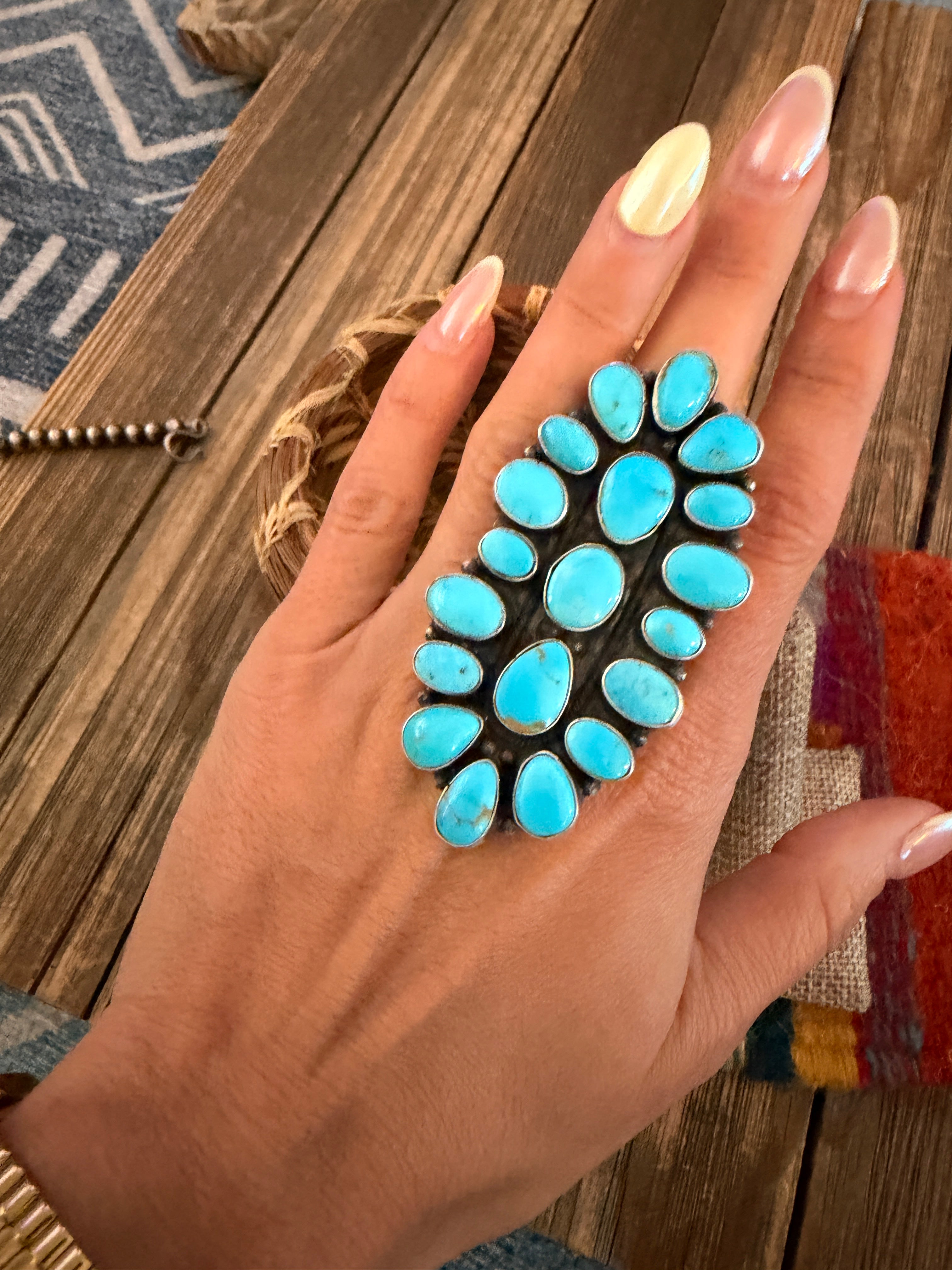 Handcrafted Turquoise & Sterling Silver Cluster Adjustable Ring Sheila Becenti
