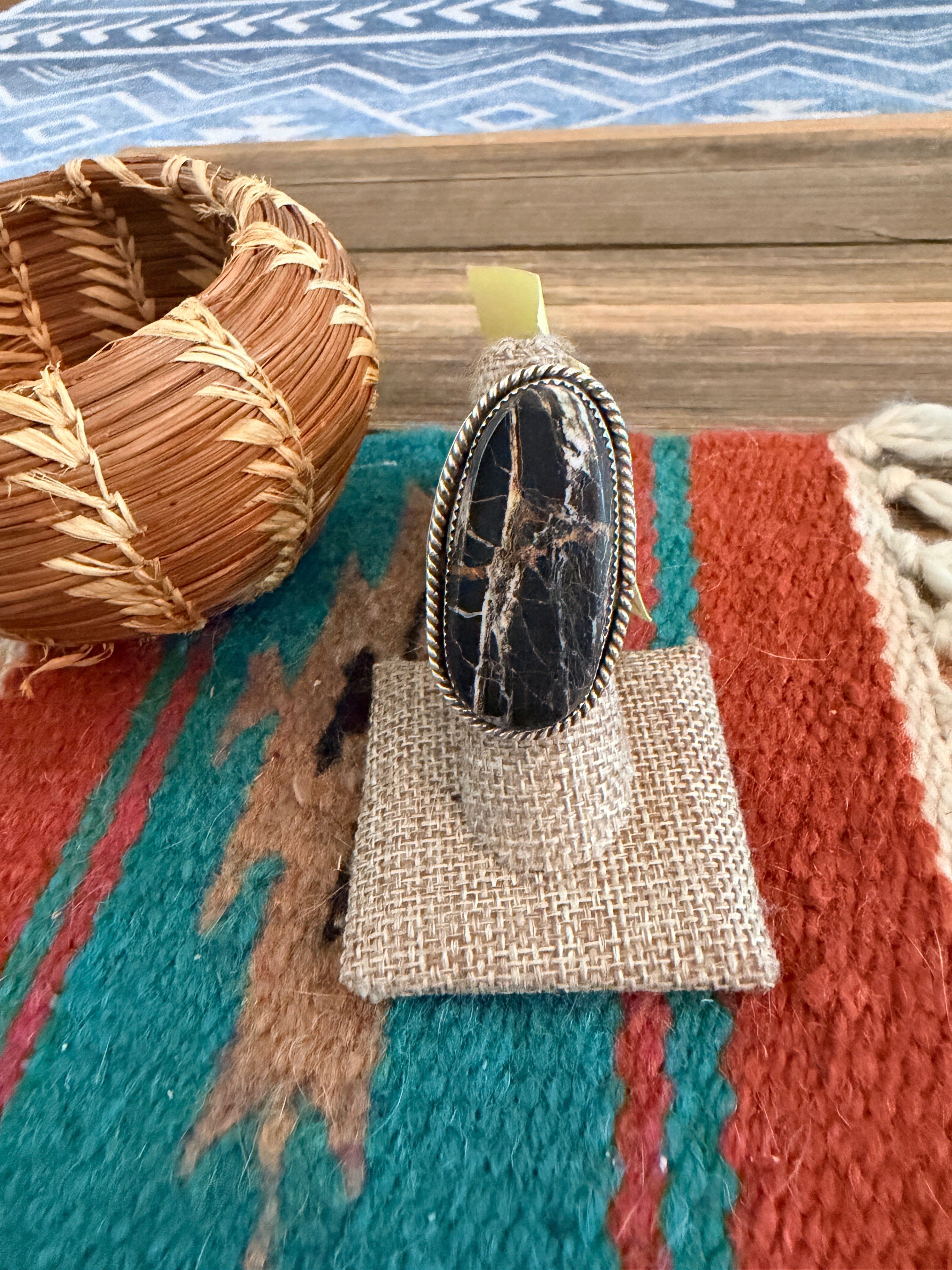 Old Pawn Handcrafted White Buffalo & Sterling Silver Adjustable Ring