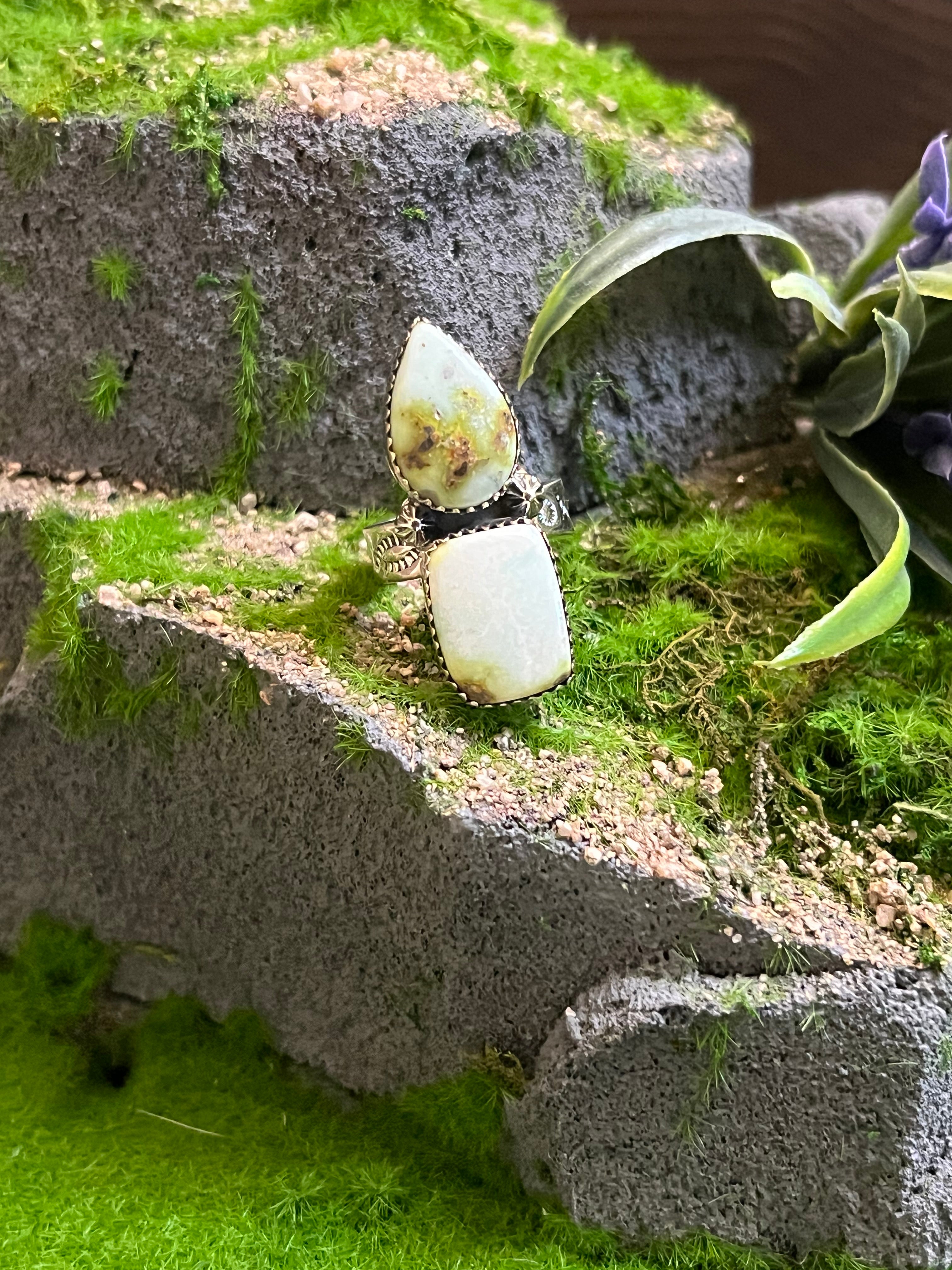 Handmade 2-Stone Palomino TearDrop Sterling Silver Adjustable Ring