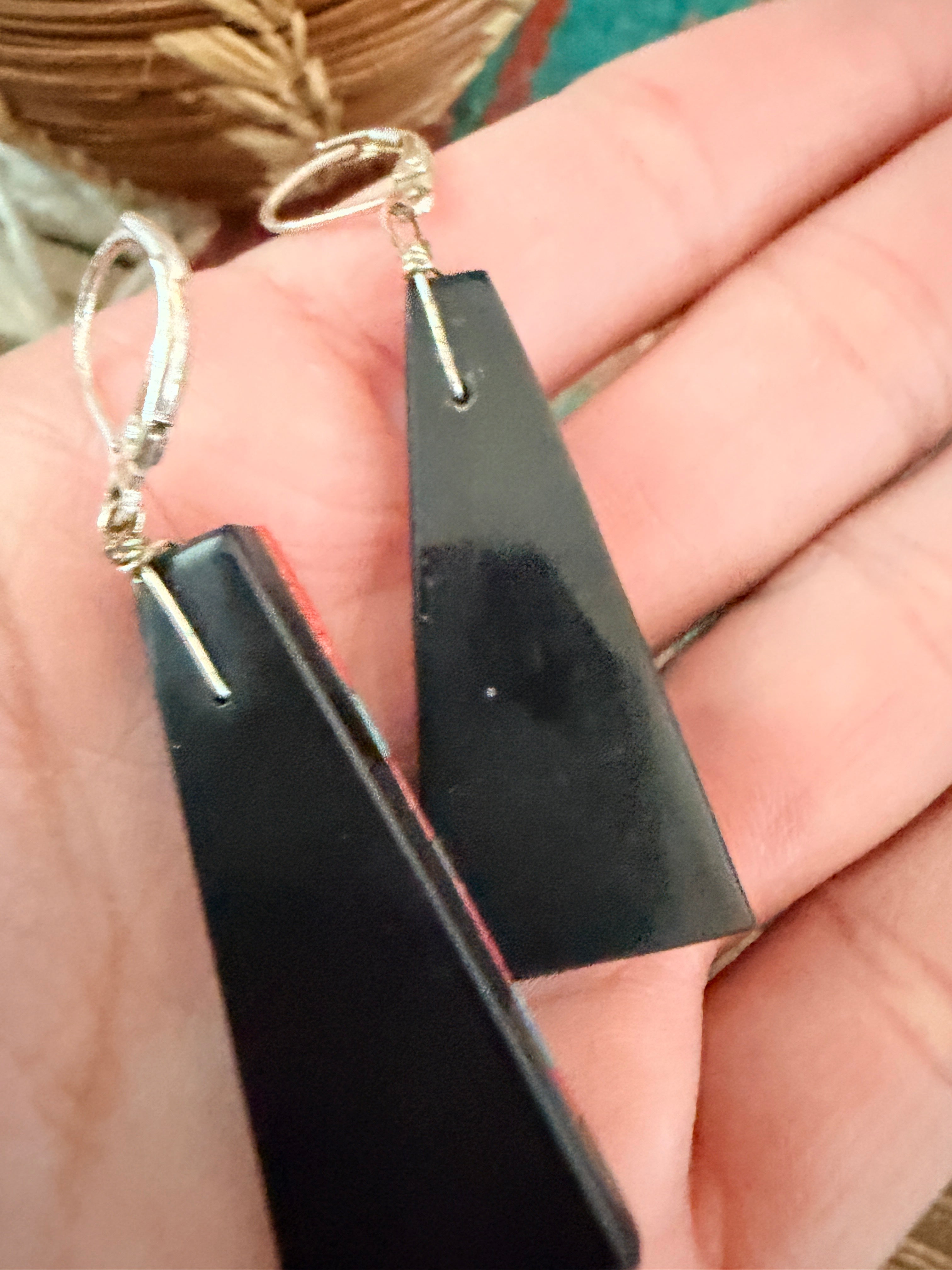 Old Pawn Handcrafted Multi Stone Inlay Dangle Earrings