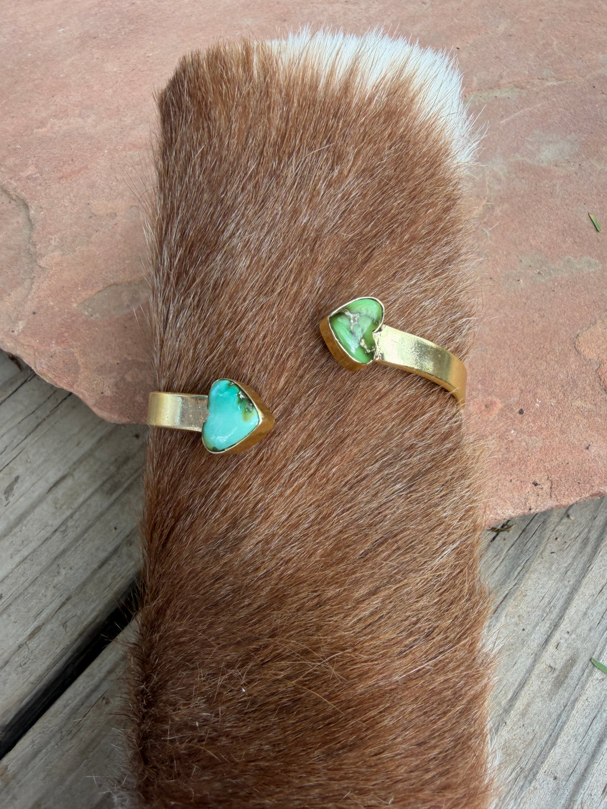 “The Golden Collection” Painted Desert Handmade Natural Sonoran Mountain Turquoise Gold Plated Adjustable Bracelet Cuff STYLE 2