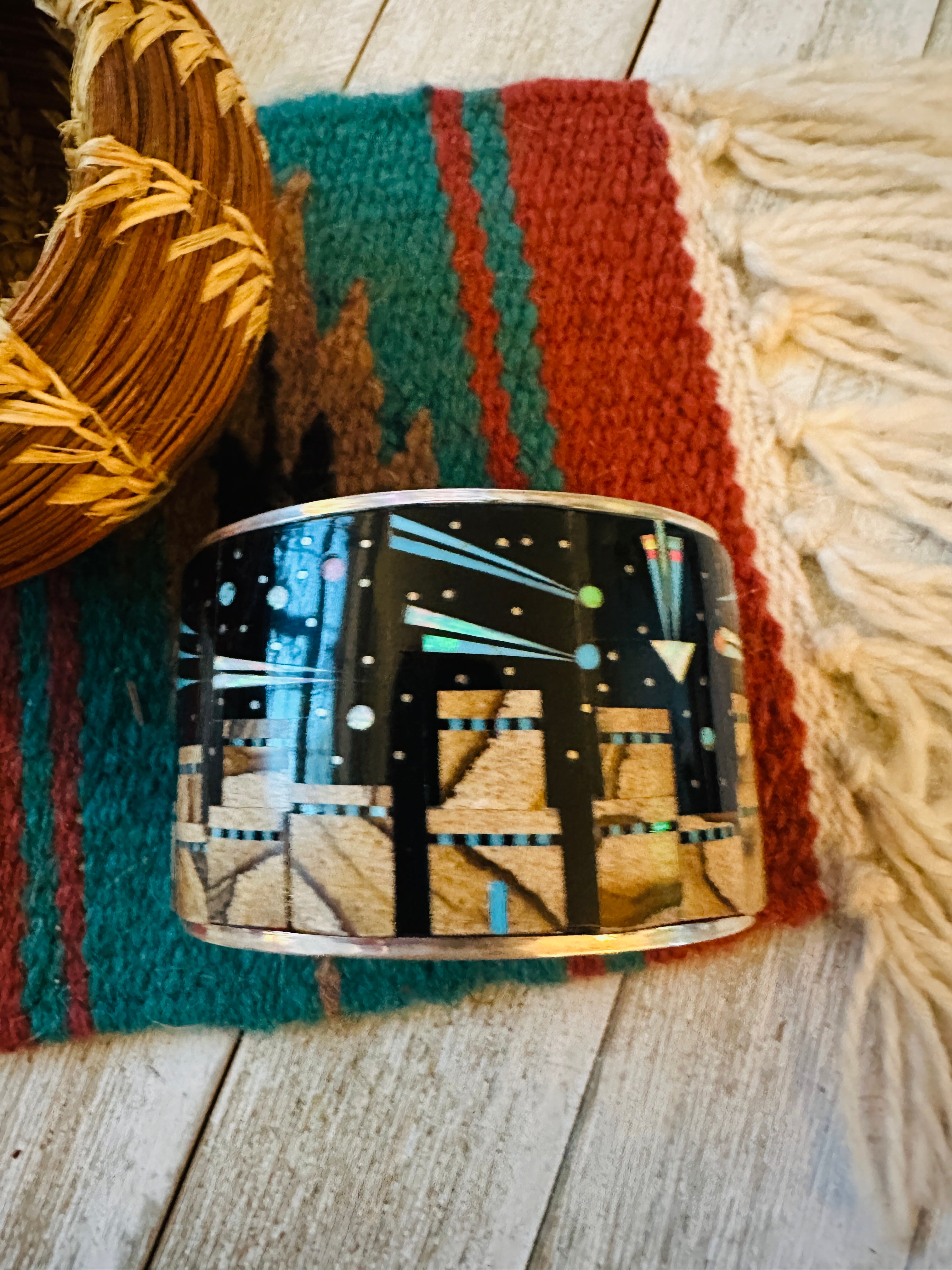 Handcrafted Multi Stone & Sterling Silver Inlay Cuff Bracelet by Gilbert Smith