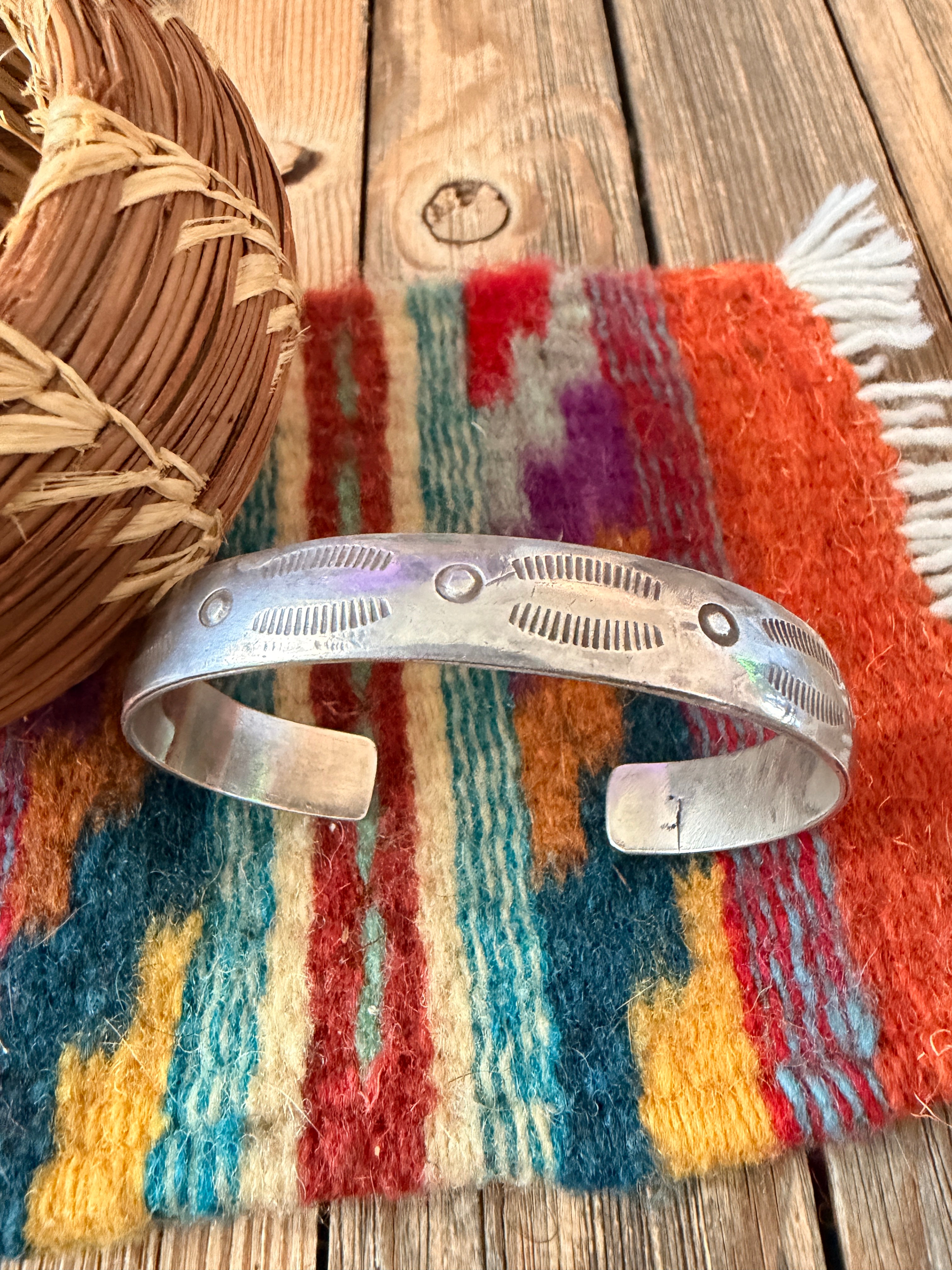 Handcrafted Old Pawn Sterling Silver Cuff Bracelet