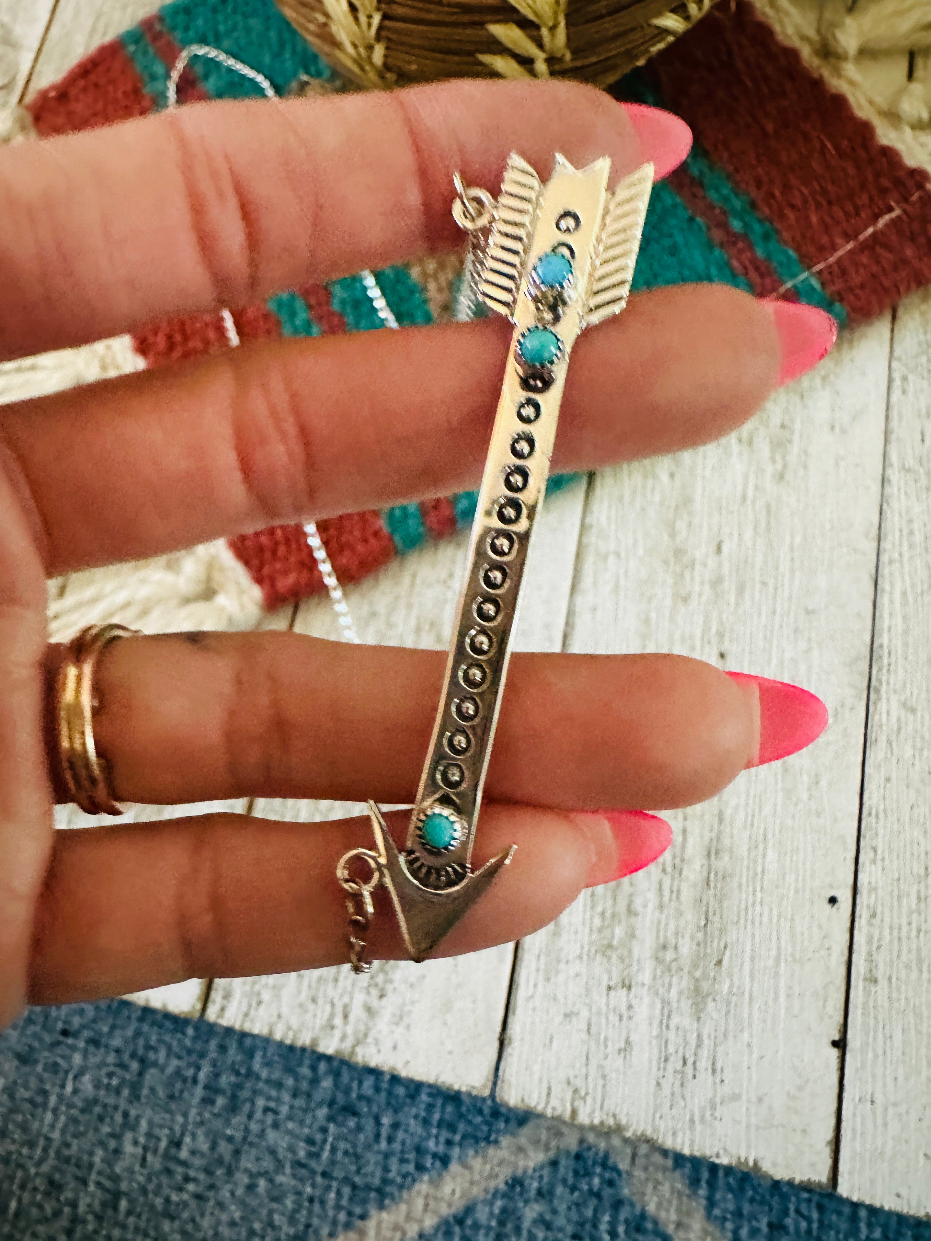 Handcrafted Sterling Silver & Turquoise Arrow Necklace