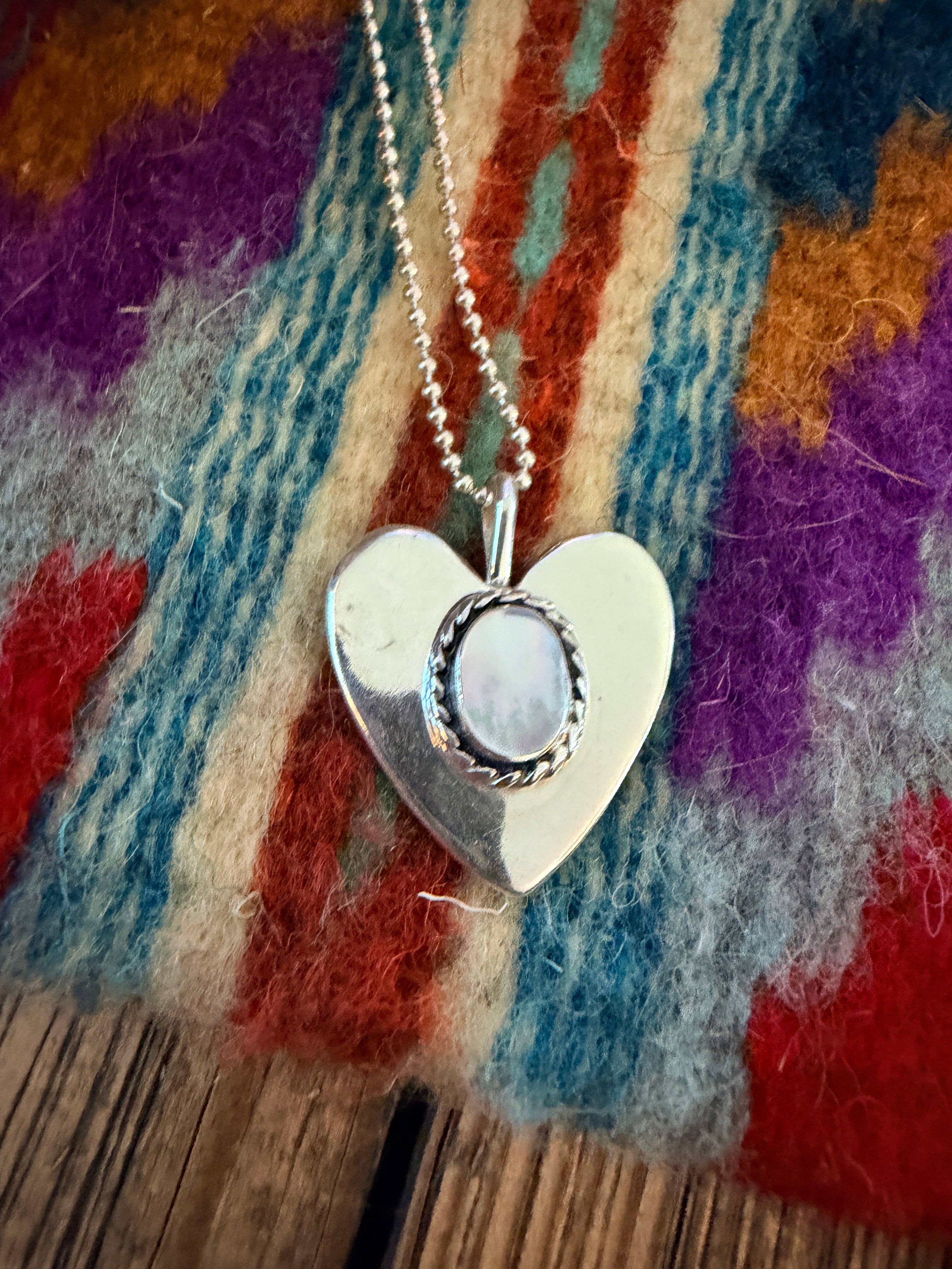 Handcrafted Sterling Silver & Mother of Pearl Heart Pendant by Joseph Martinez