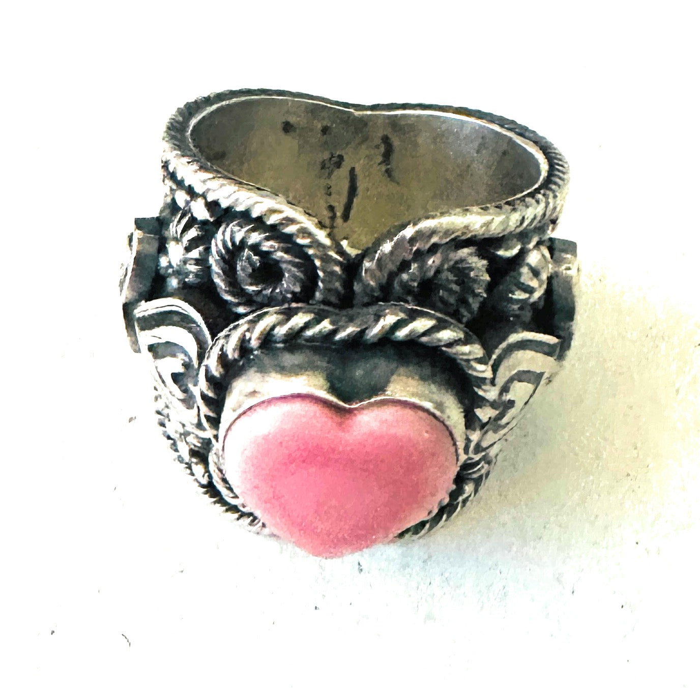 Navajo Sterling Silver and Queen Pink Conch Heart Ring Size 9