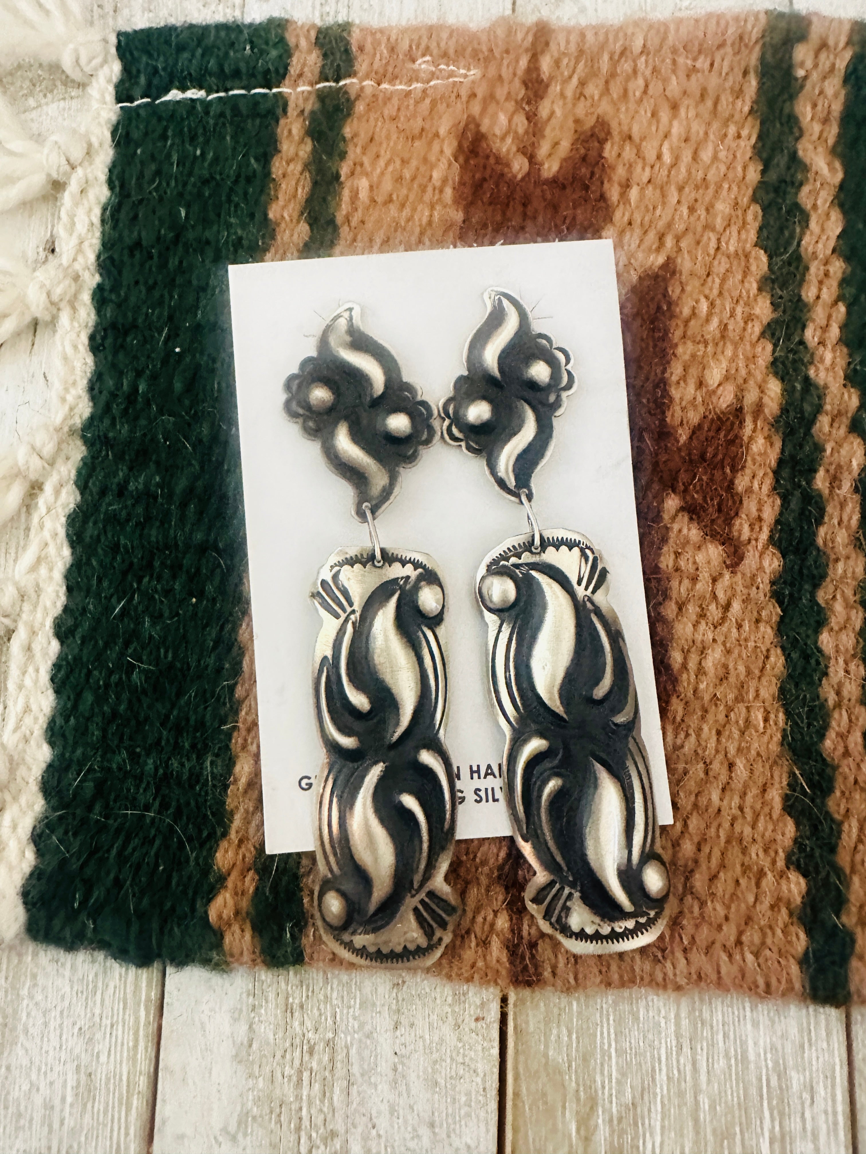 Handcrafted Sterling Silver Concho Dangle Earrings by Leander Tahe