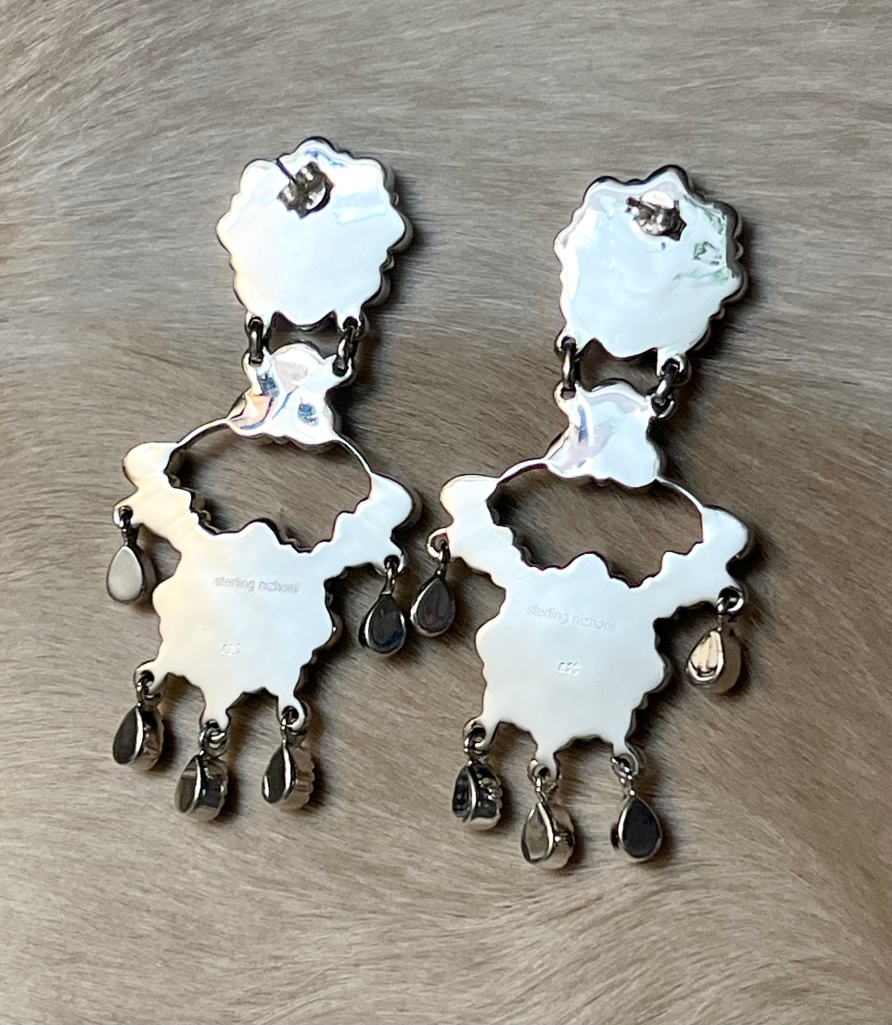 Handmade Sterling Silver & Black Onyx Cluster Chandelier Dangle Earrings