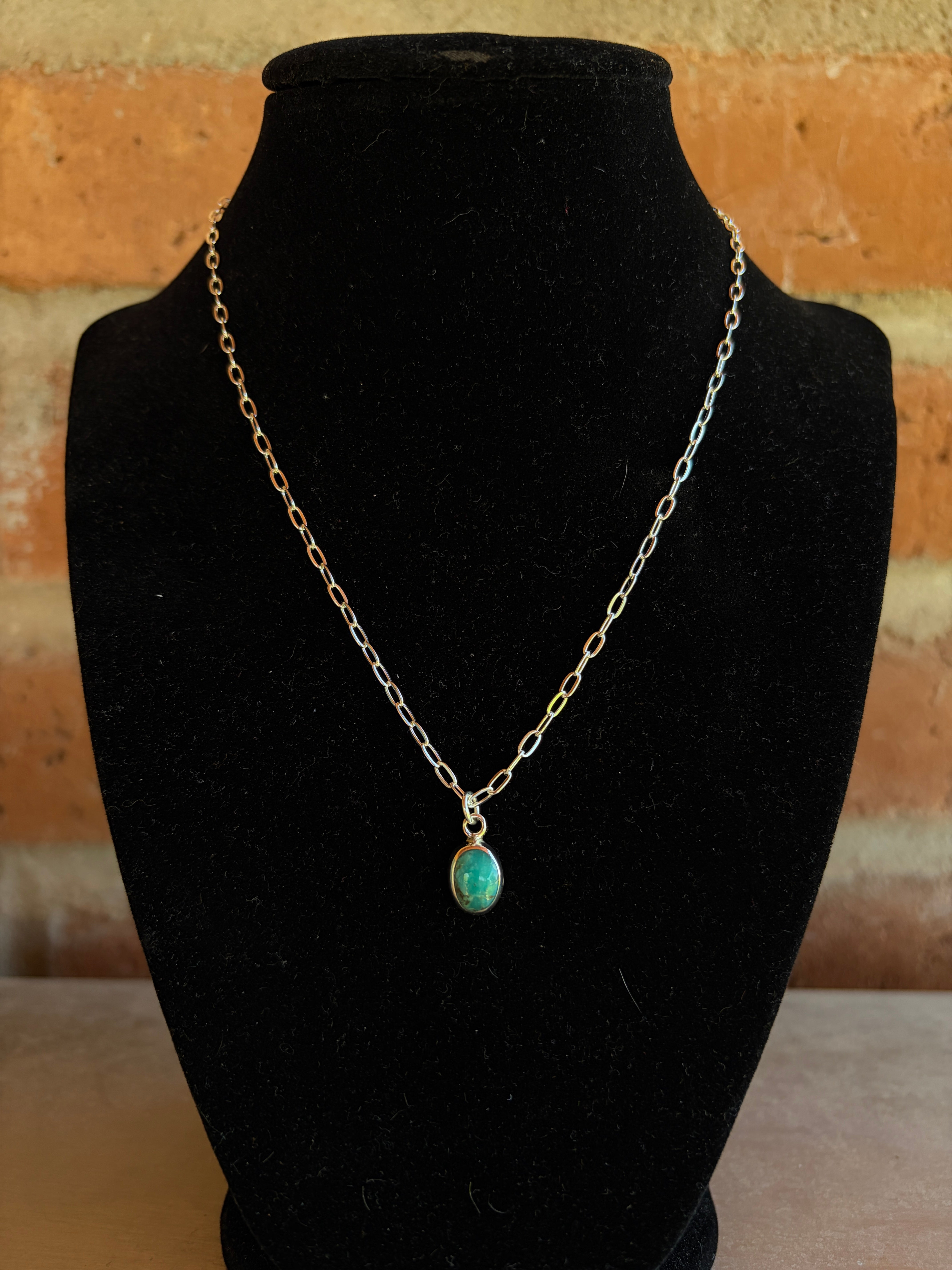 Handmade Sterling Silver and Turquoise Chain Oval Necklace