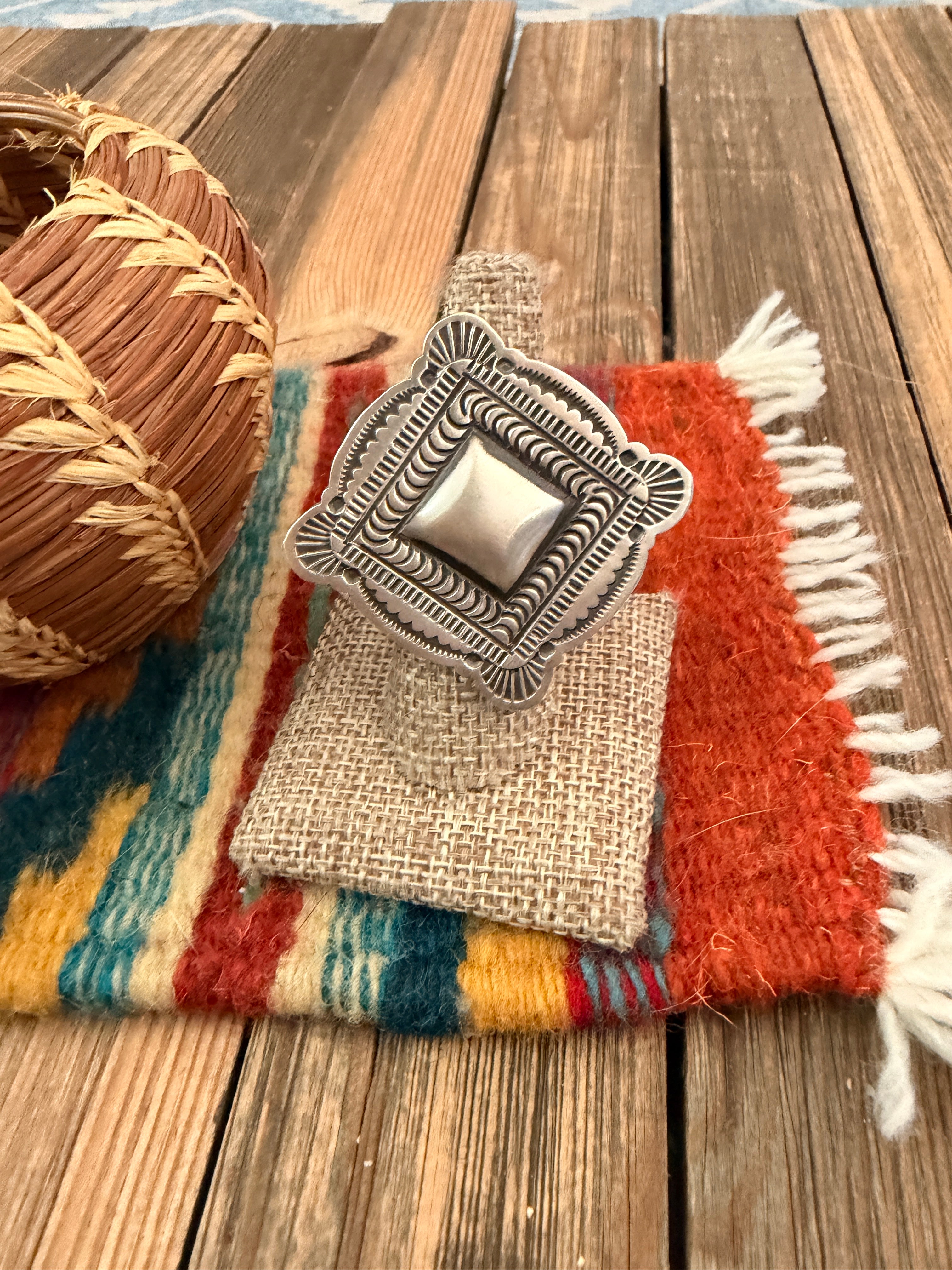 Handcrafted Sterling Silver Adjustable Concho Ring by Leander Tahe